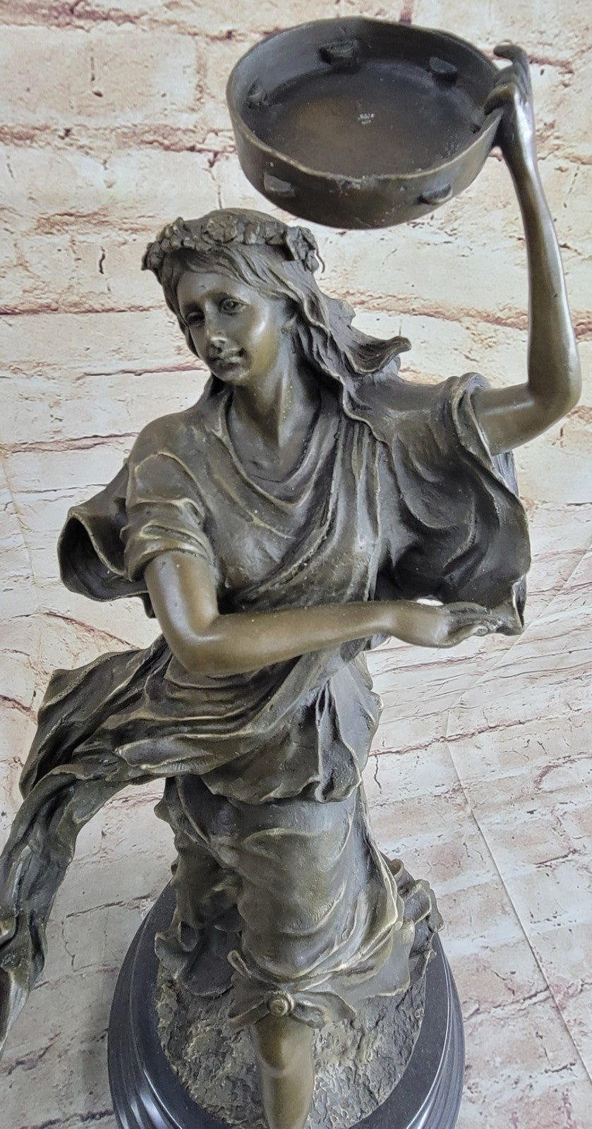 Bronze sculpture of a woman playing  tambourine Handcrafted by Lost Wax Method
