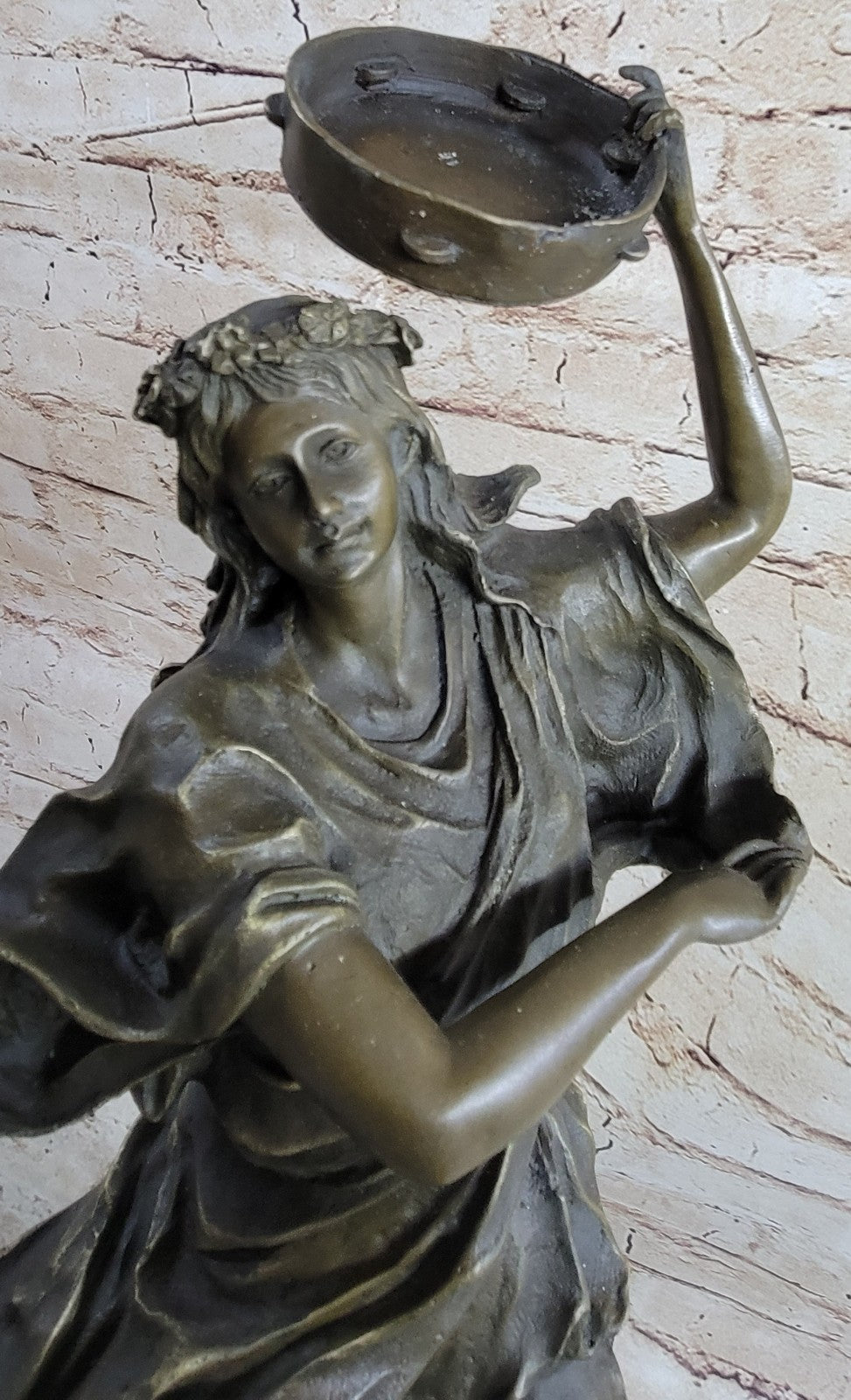 Bronze sculpture of a woman playing  tambourine Handcrafted by Lost Wax Method