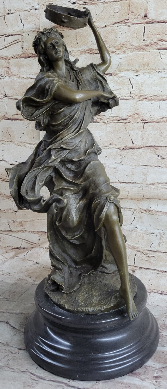 Bronze sculpture of a woman playing  tambourine Handcrafted by Lost Wax Method