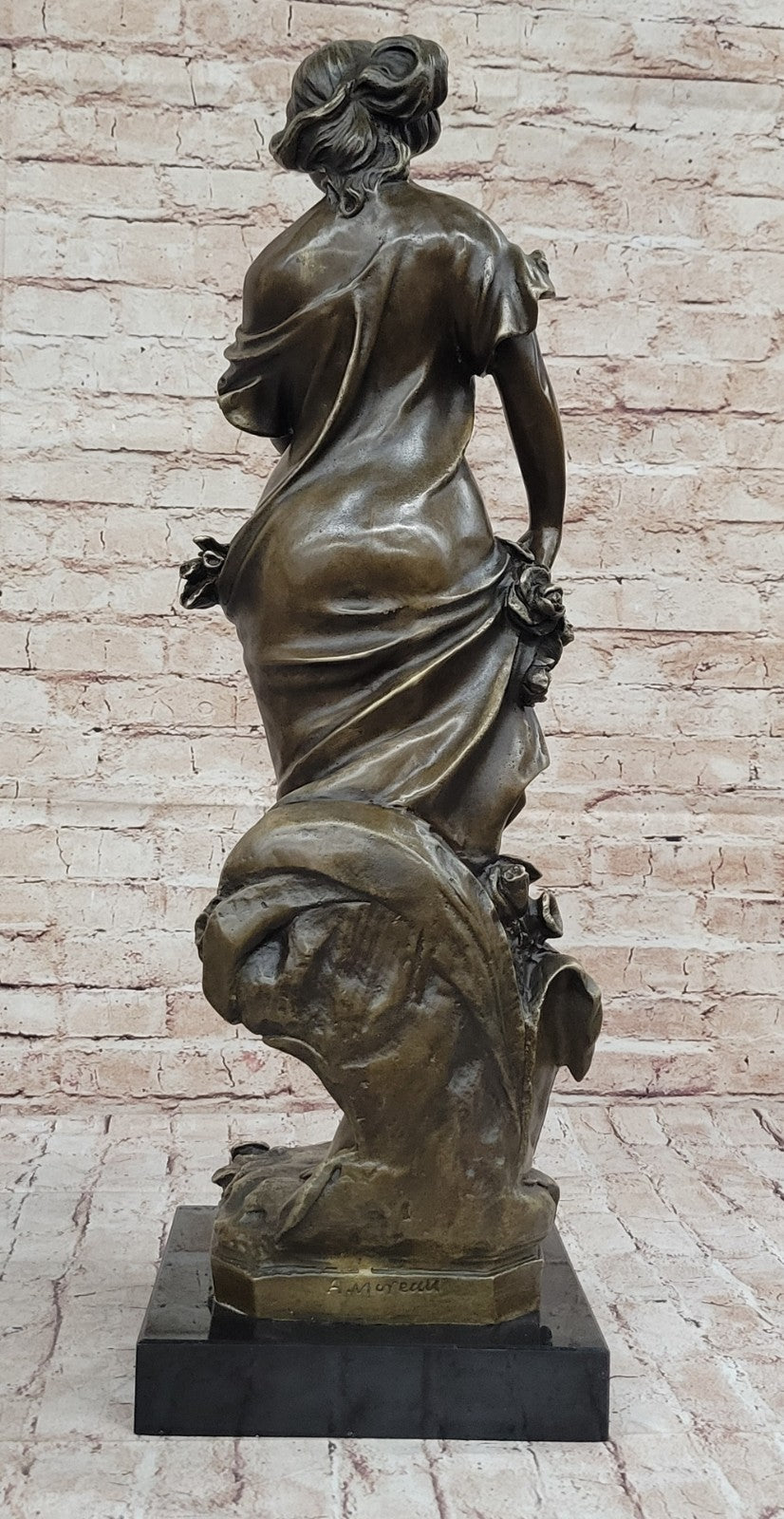 Rare Bronze Metal / Marble Statue Classic Victorian Woman Girl Flower Sculpture