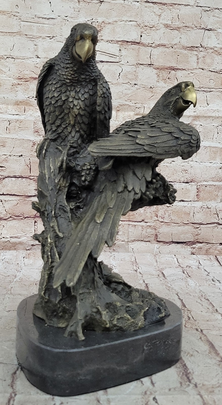 Handcrafted bronze sculpture SALE Parrots Brazilian Two Milo Original Signed dec