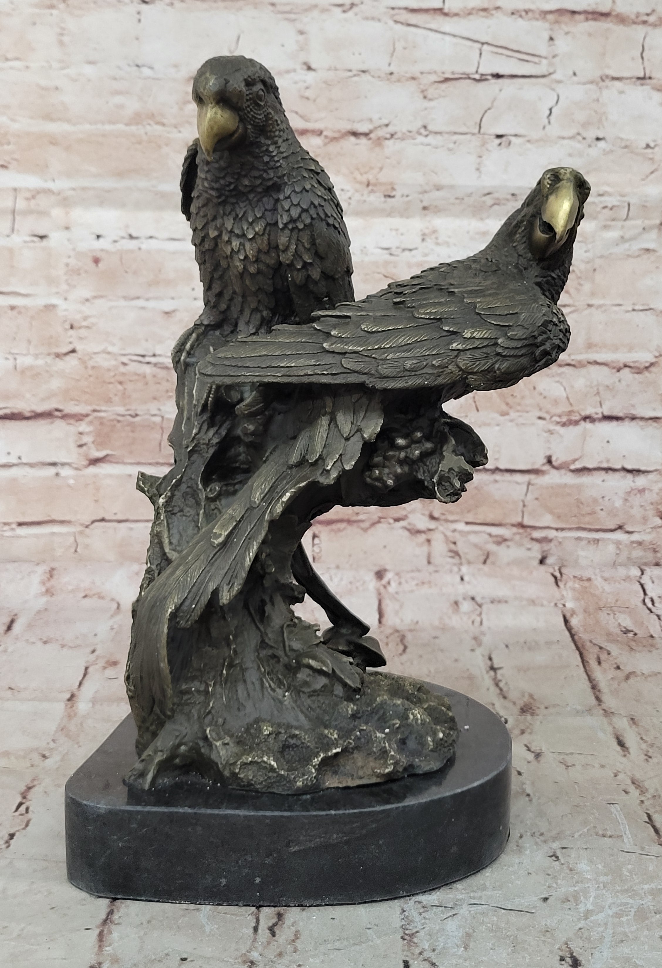 Handcrafted bronze sculpture SALE Parrots Brazilian Two Milo Original Signed dec