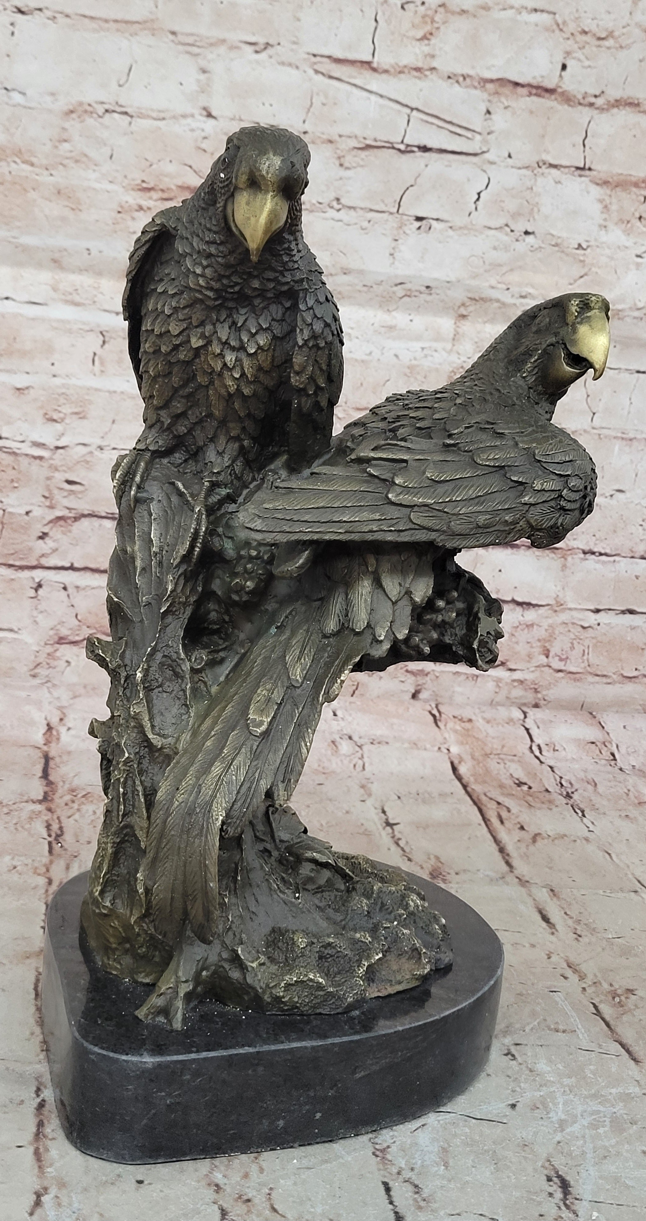 Handcrafted bronze sculpture SALE Parrots Brazilian Two Milo Original Signed dec