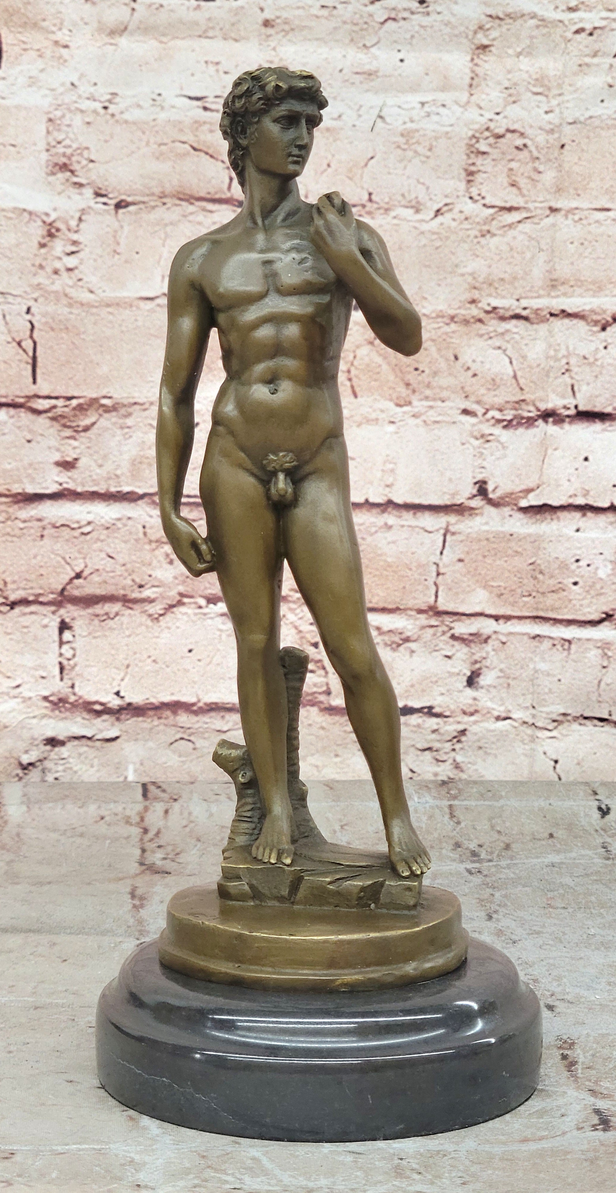 SIGN MICHELANGELO DAVID BRONZE SCULPTURE NUDE MALE DECO HOT CAST CLASSIC ARTWORK