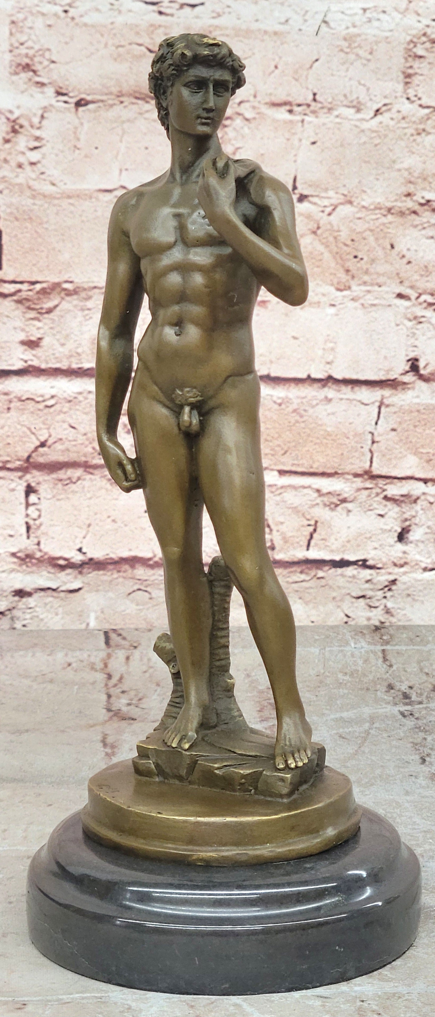 SIGN MICHELANGELO DAVID BRONZE SCULPTURE NUDE MALE DECO HOT CAST CLASSIC ARTWORK