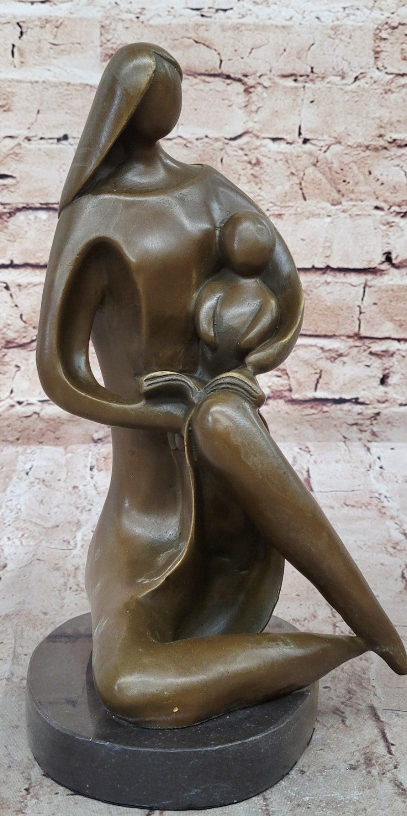 Handcrafted bronze sculpture SALE Children Kid Her To Reading Mother Art