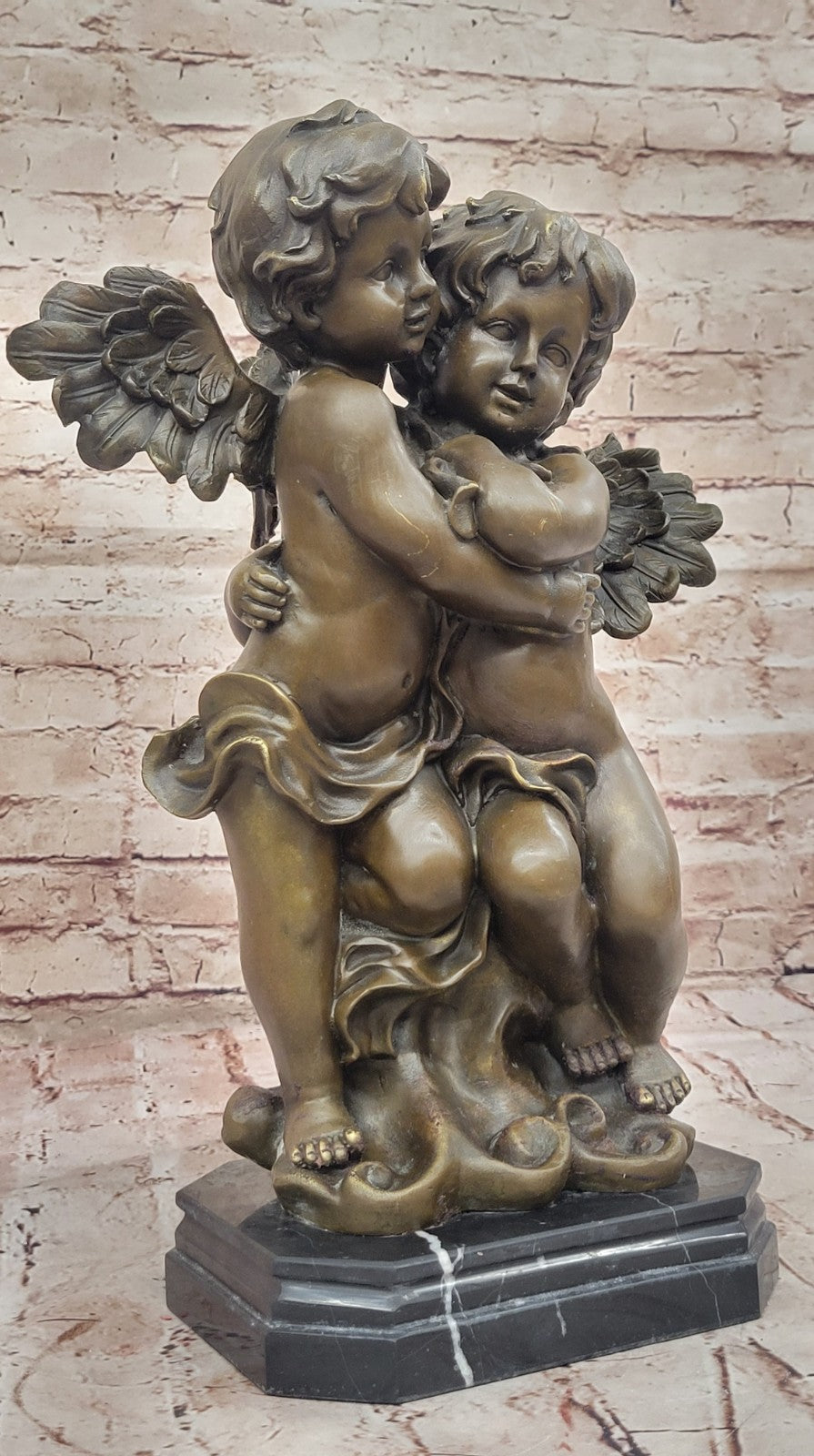 Angelic Serenity: Genuine Bronze Statue of Twin Brothers Puti by Moreau