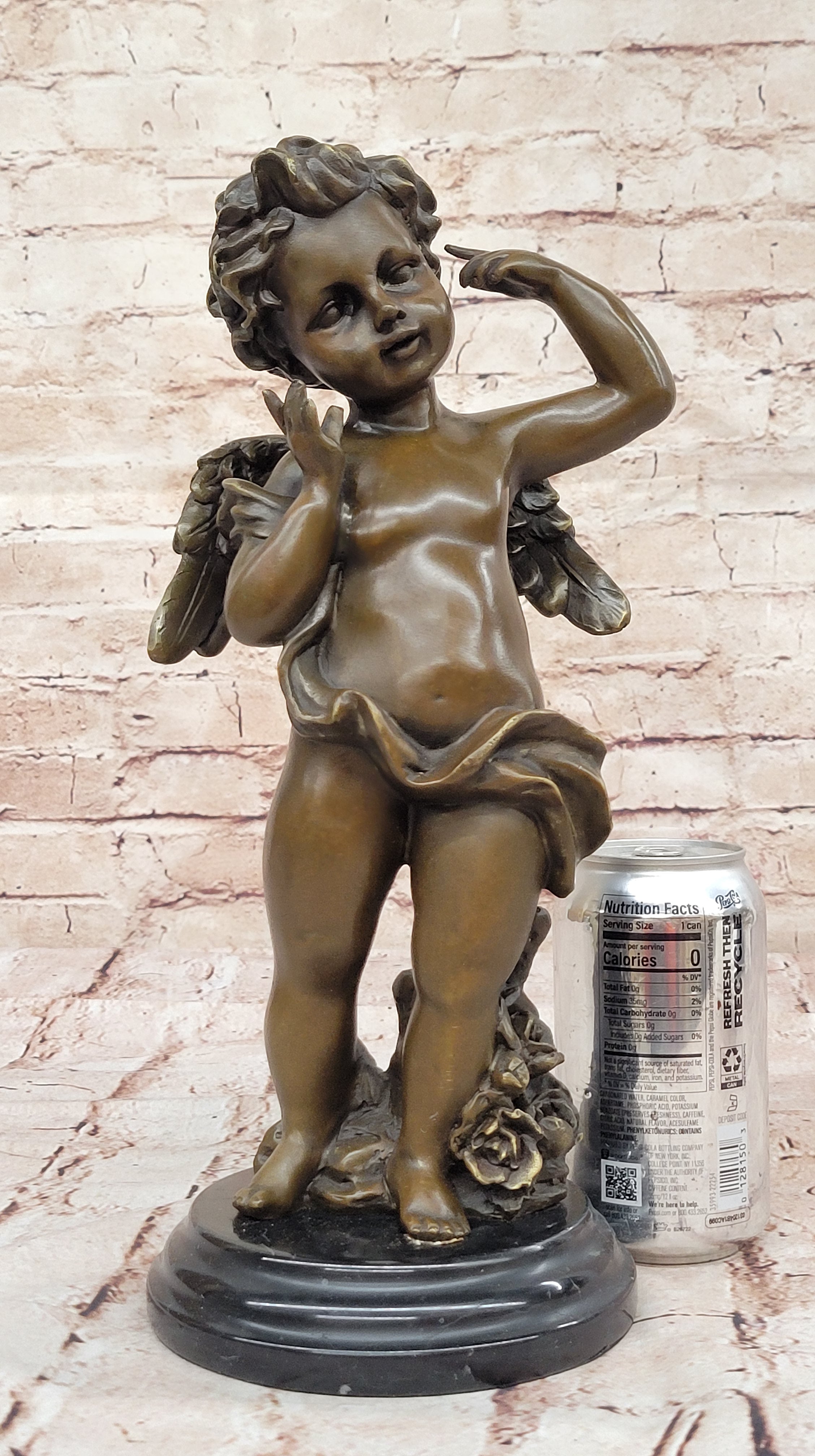 Rare Bronze Cupid Cherub Signed Statue Marble Base Eros Moreau Fast Shipping !!
