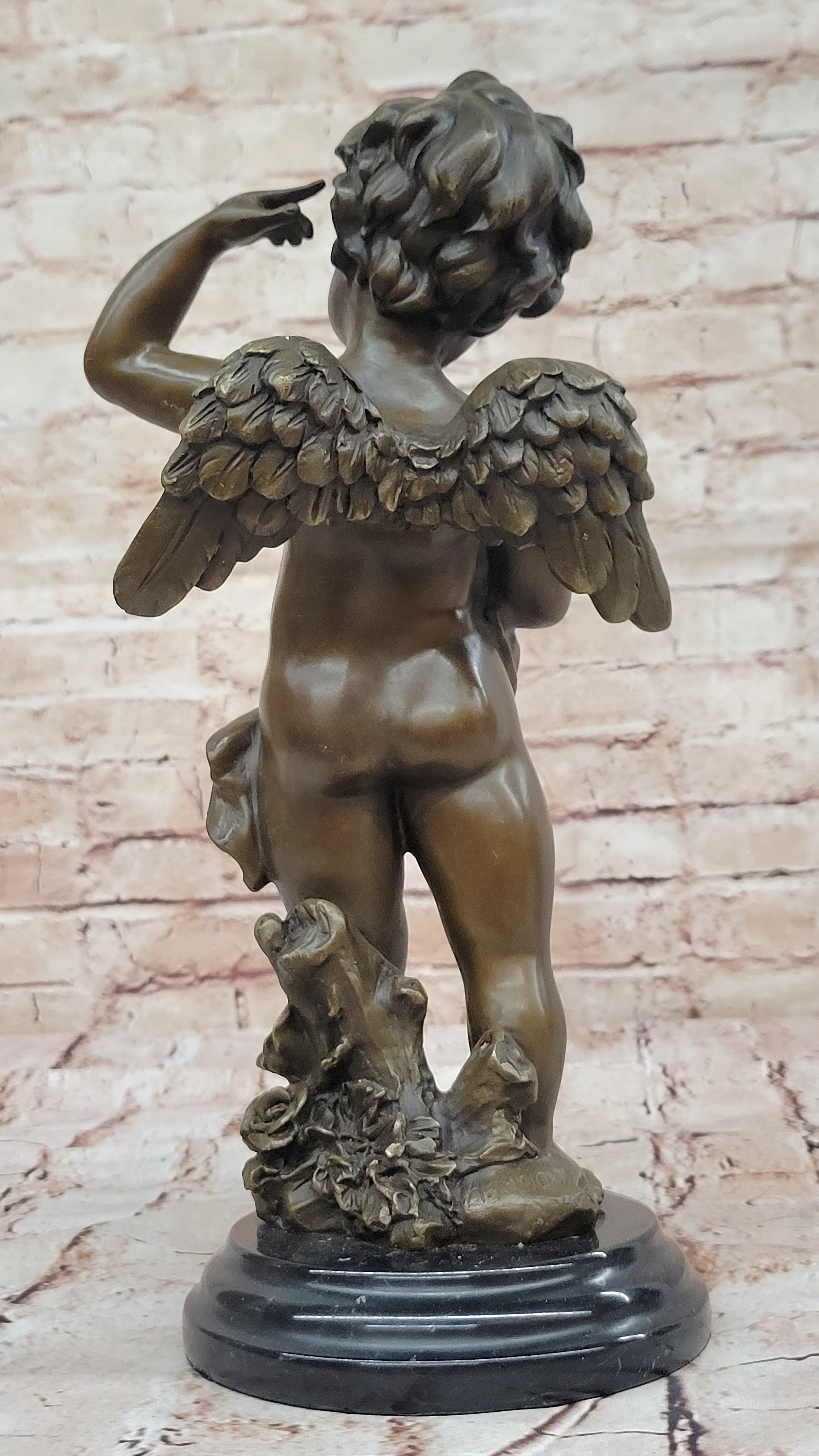 Rare Bronze Cupid Cherub Signed Statue Marble Base Eros Moreau Fast Shipping !!