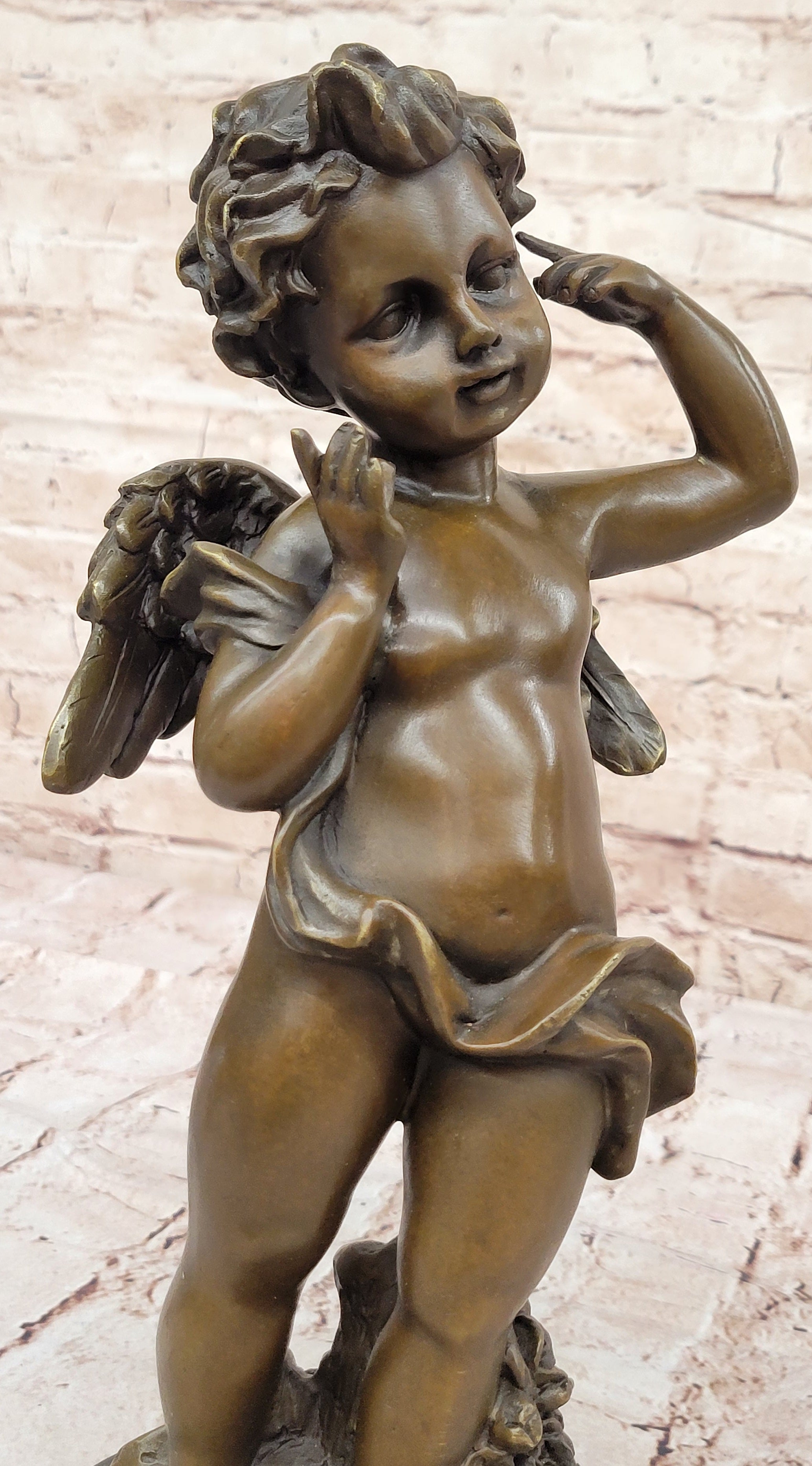 Rare Bronze Cupid Cherub Signed Statue Marble Base Eros Moreau Fast Shipping !!