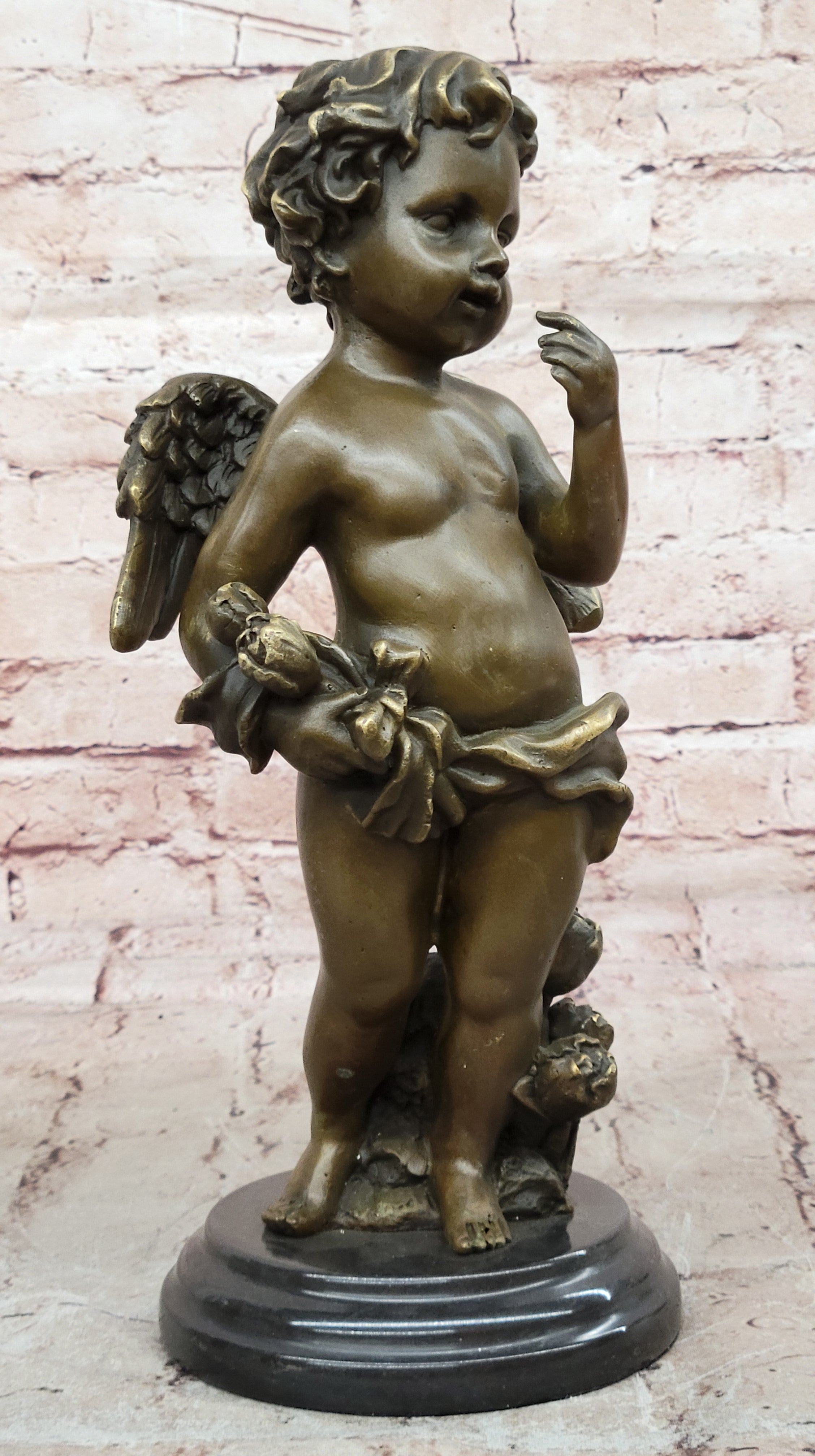 French Putti Cherub Gilt Bronze with Wings/Gift Nouveau Lost Wax Figurine Figure
