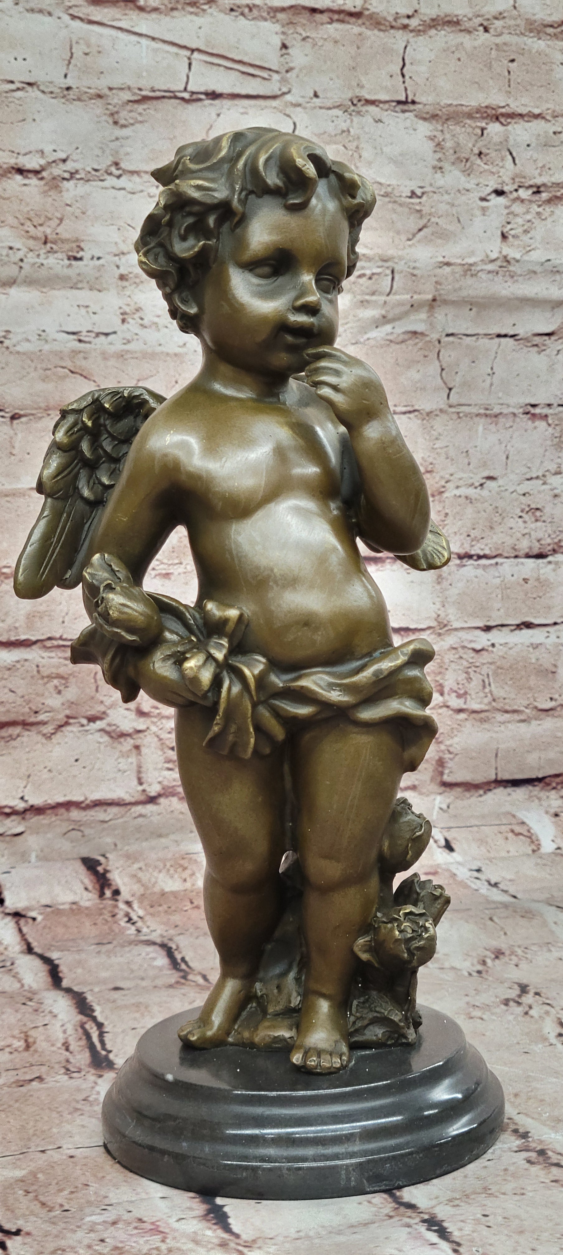 French Putti Cherub Gilt Bronze with Wings/Gift Nouveau Lost Wax Figurine Figure