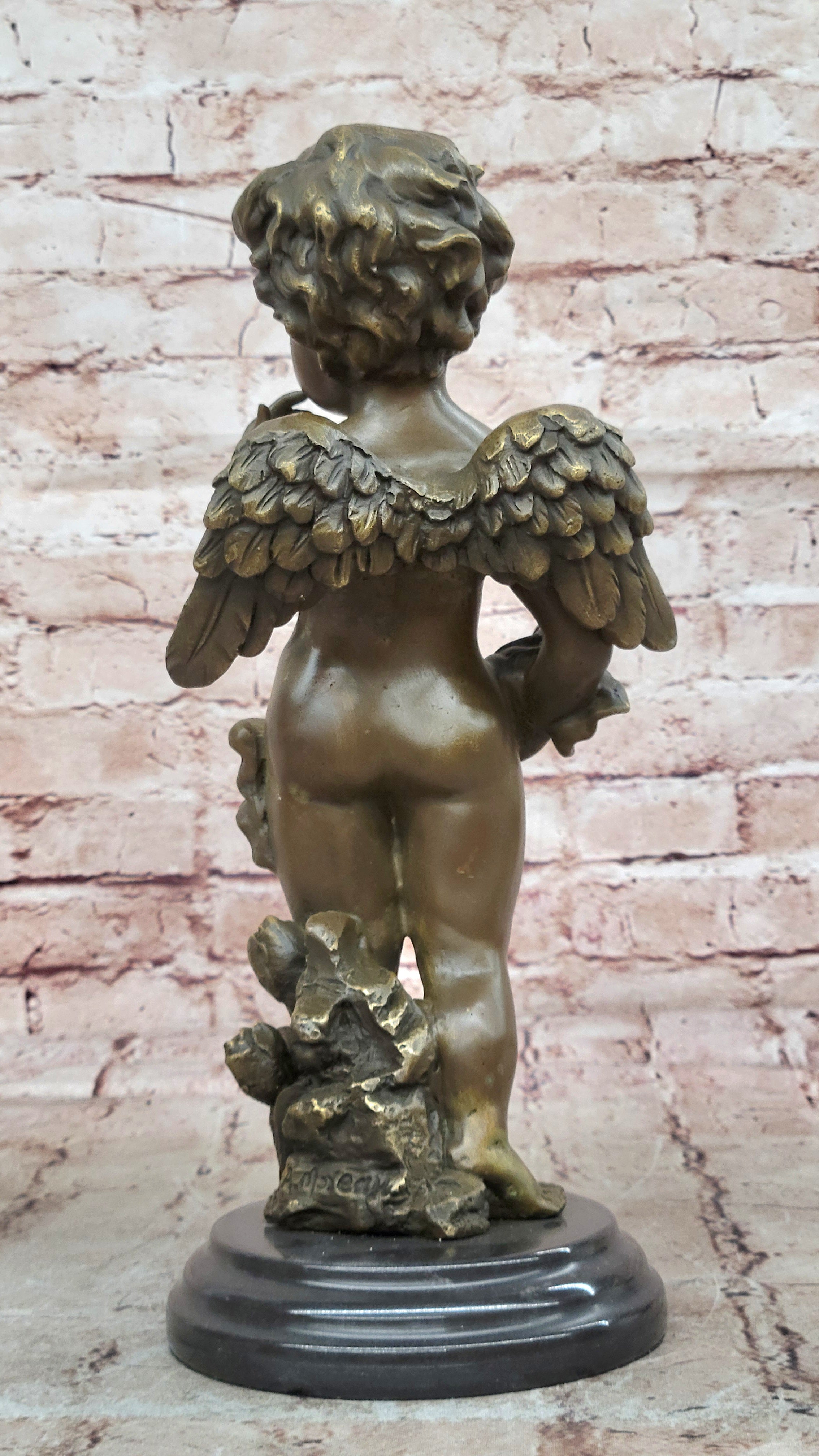 French Putti Cherub Gilt Bronze with Wings/Gift Nouveau Lost Wax Figurine Figure
