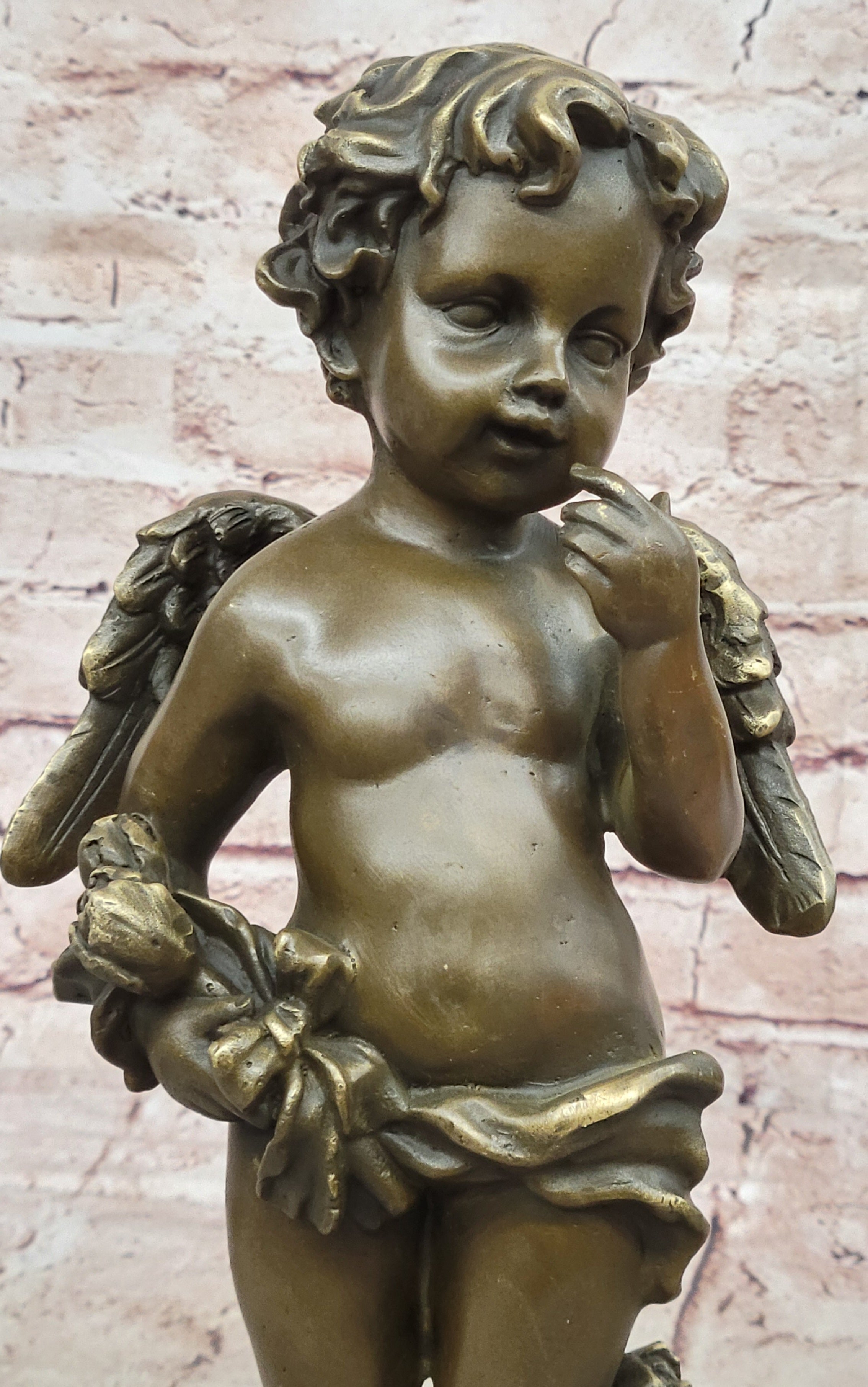 French Putti Cherub Gilt Bronze with Wings/Gift Nouveau Lost Wax Figurine Figure