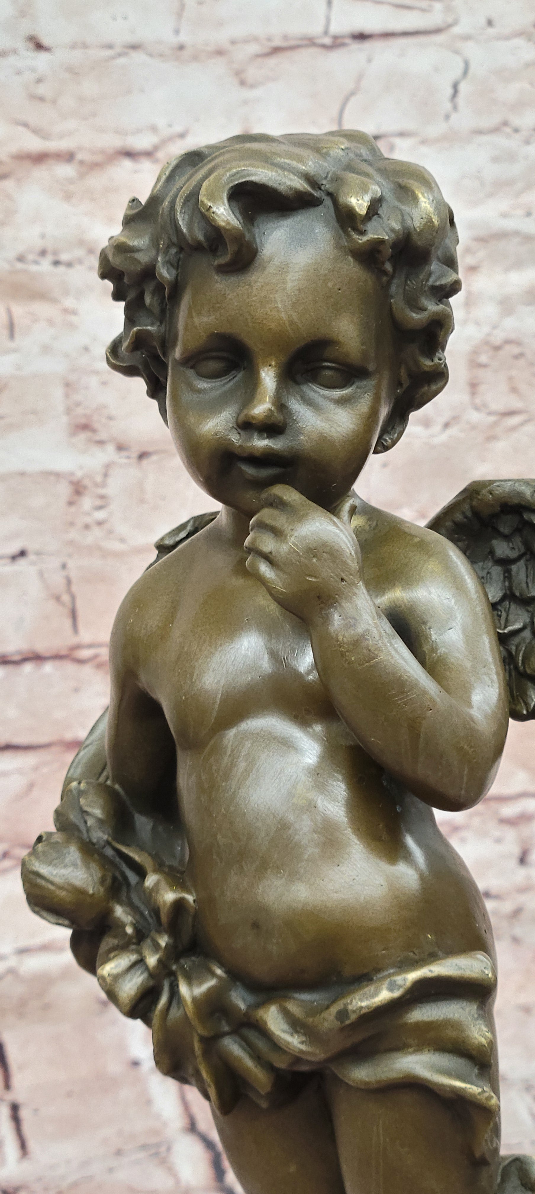French Putti Cherub Gilt Bronze with Wings/Gift Nouveau Lost Wax Figurine Figure
