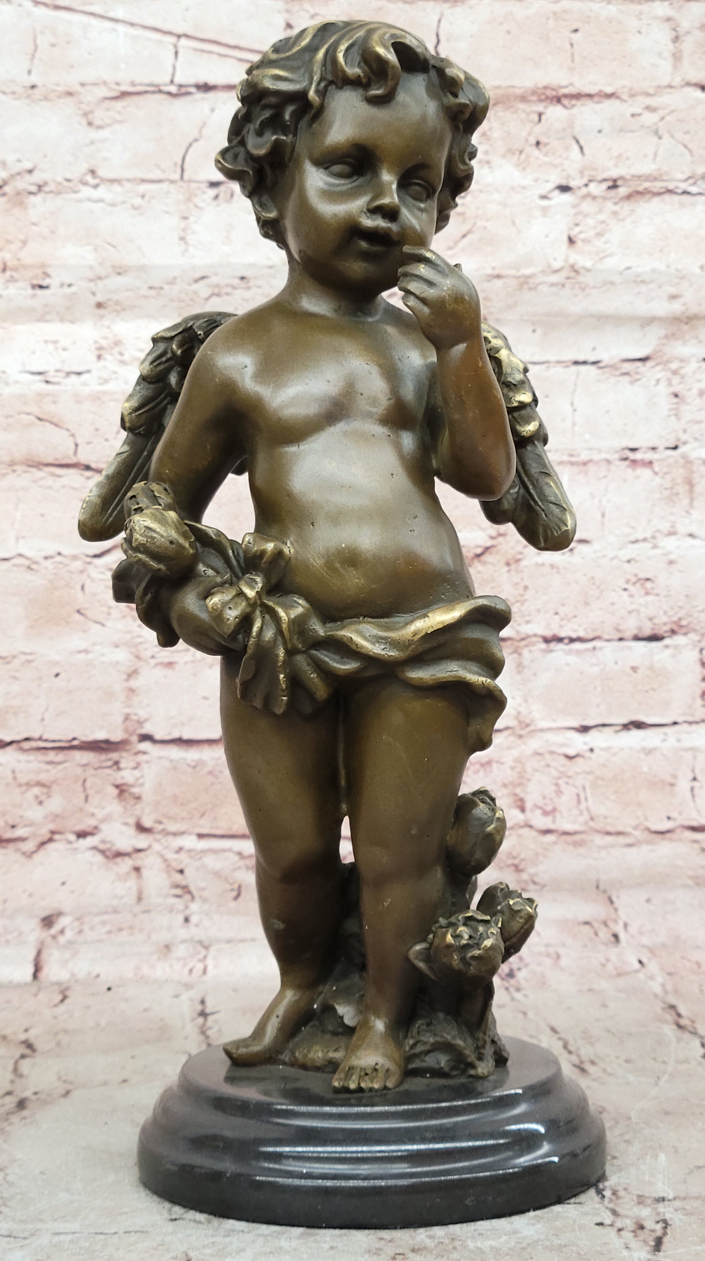 French Putti Cherub Gilt Bronze with Wings/Gift Nouveau Lost Wax Figurine Figure