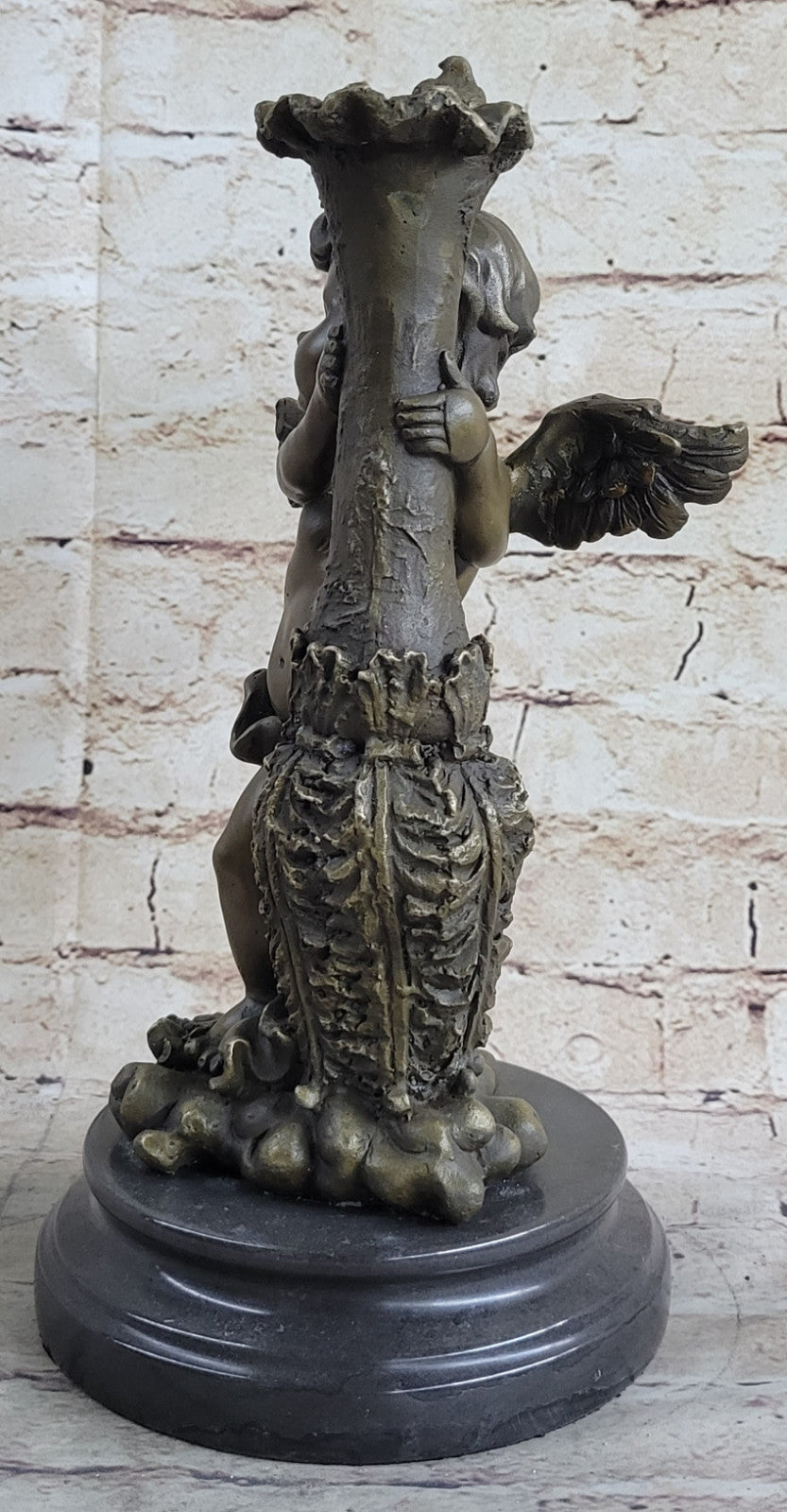 VINTAGE BRONZE PARLOR STATUE 12" STANDING CHERUB, PUTTI, CHILD GIFT