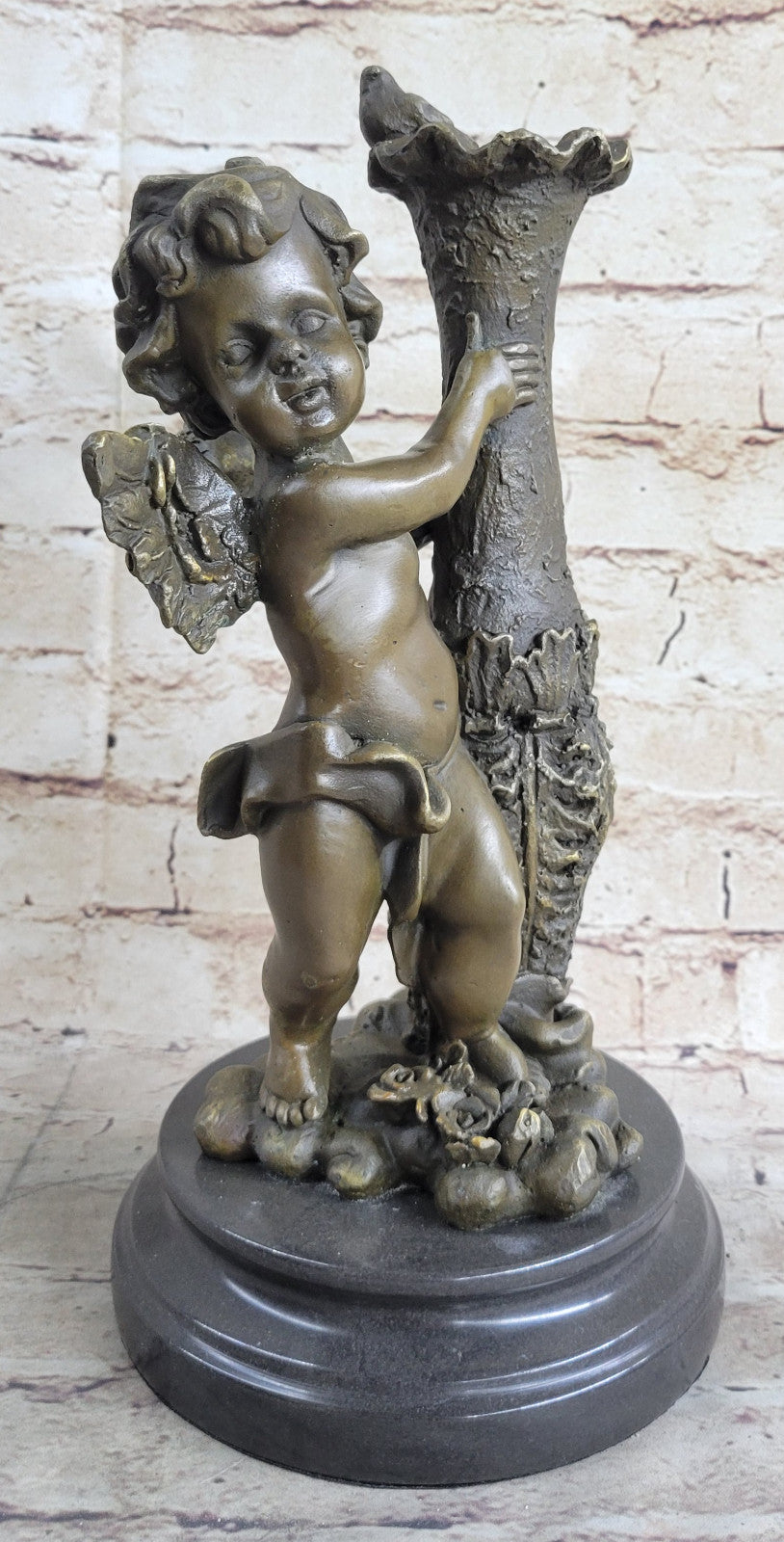 VINTAGE BRONZE PARLOR STATUE 12" STANDING CHERUB, PUTTI, CHILD GIFT