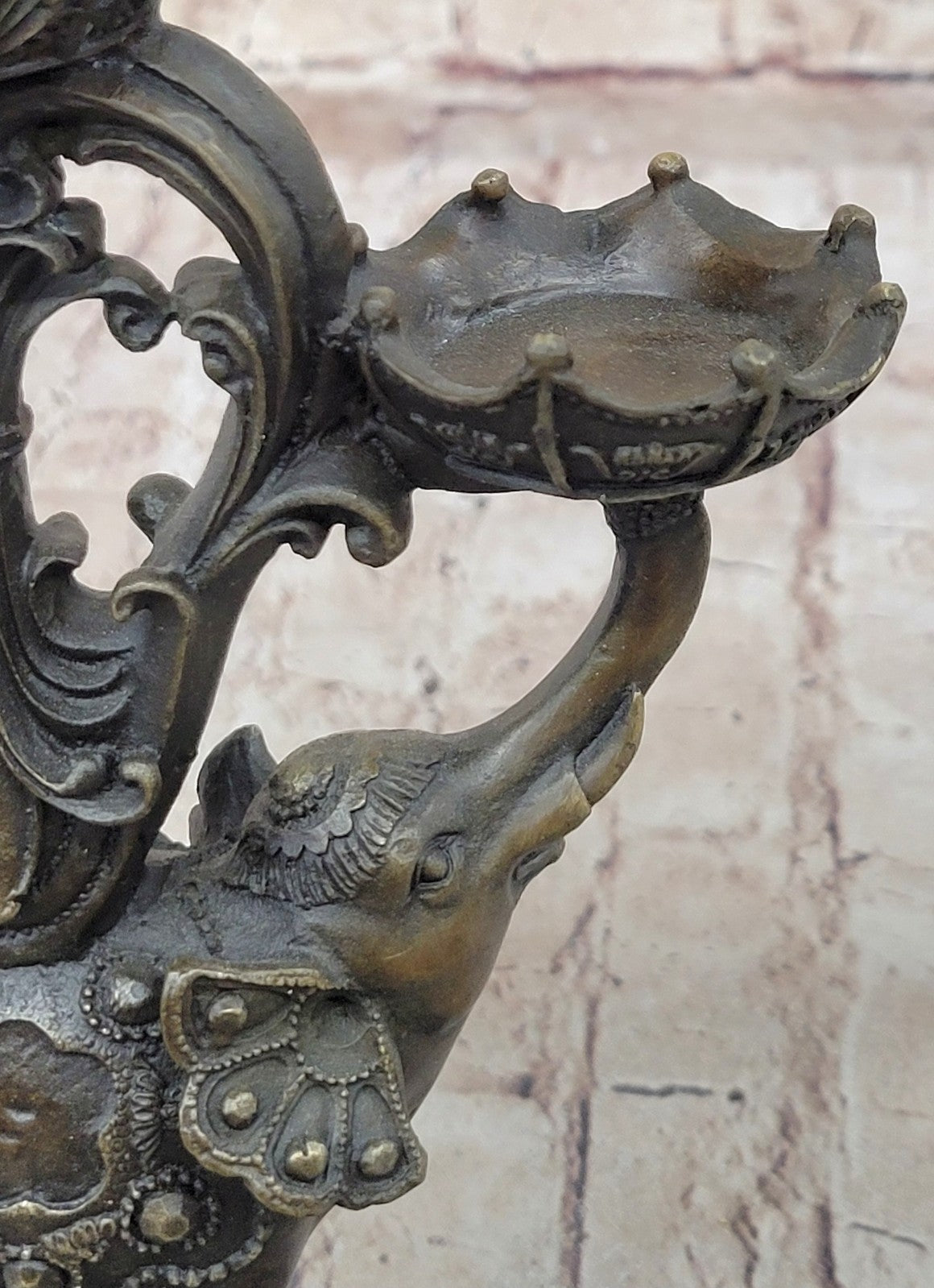 Two Headed Elephant Candle Holder Bronze Sculpture Marble Statue Figurine Figure