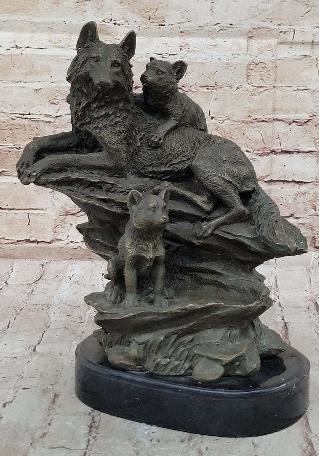 Art Deco Signed by French artist Barye German Shepard Family Dogs Bronze Sculpture