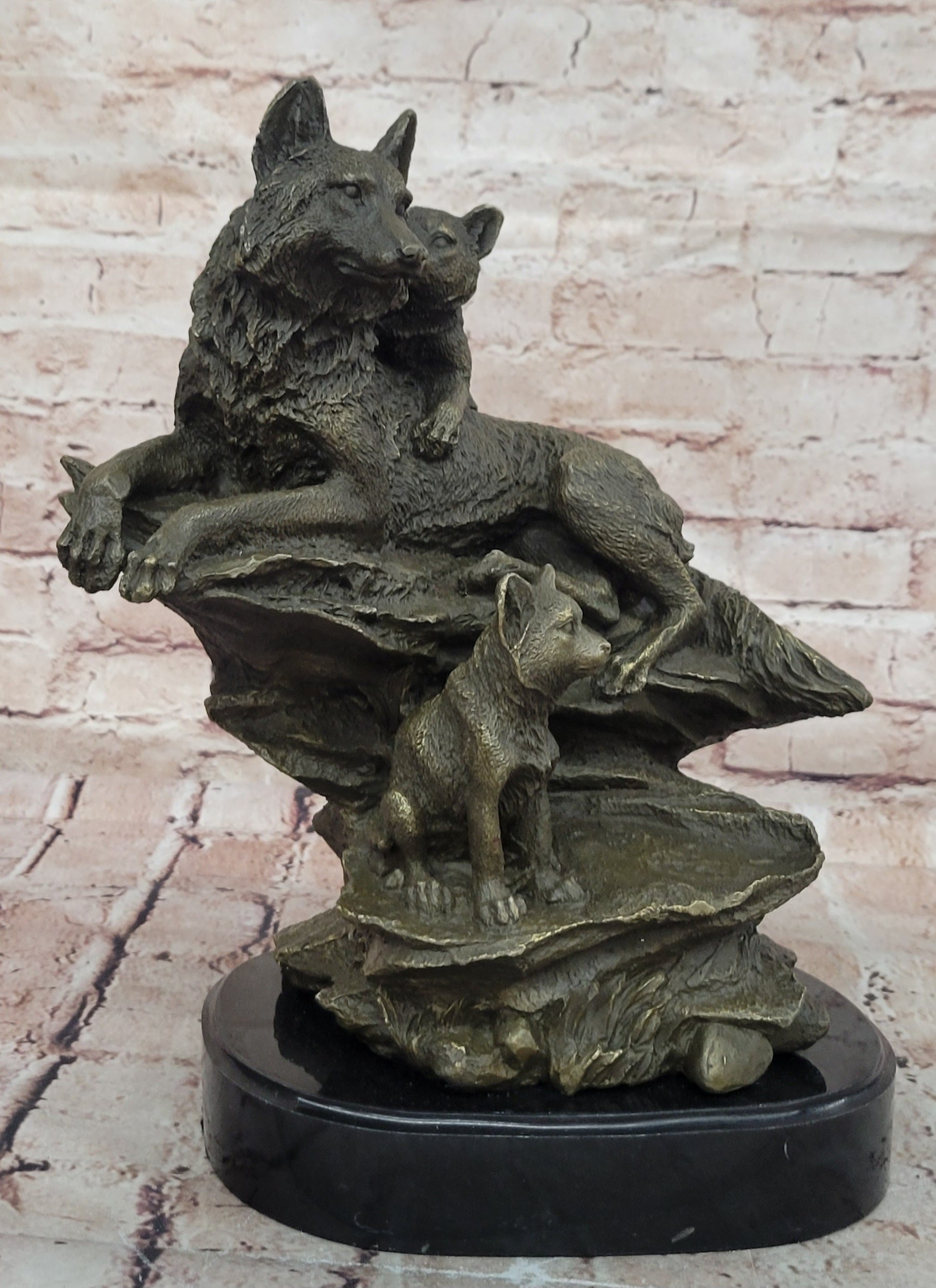 Art Deco Signed by French artist Barye German Shepard Family Dogs Bronze Sculpture