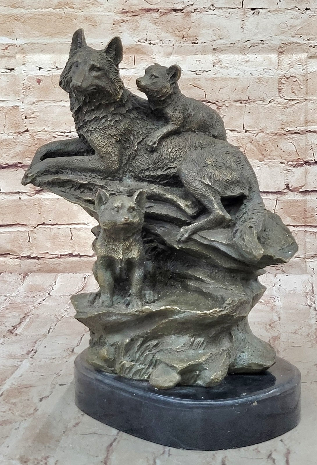 Art Deco Signed by French artist Barye German Shepard Family Dogs Bronze Sculpture