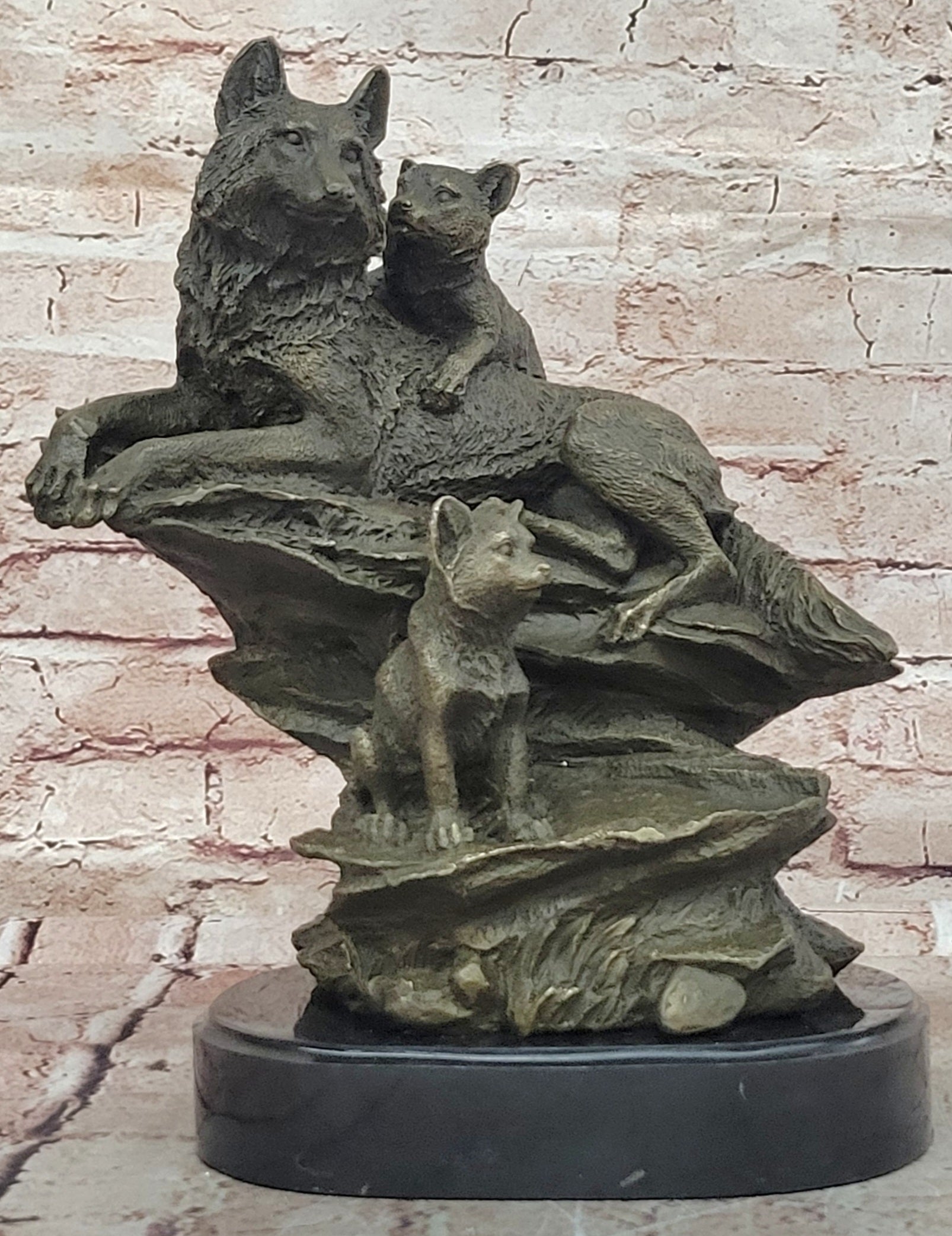Art Deco Signed by French artist Barye German Shepard Family Dogs Bronze Sculpture