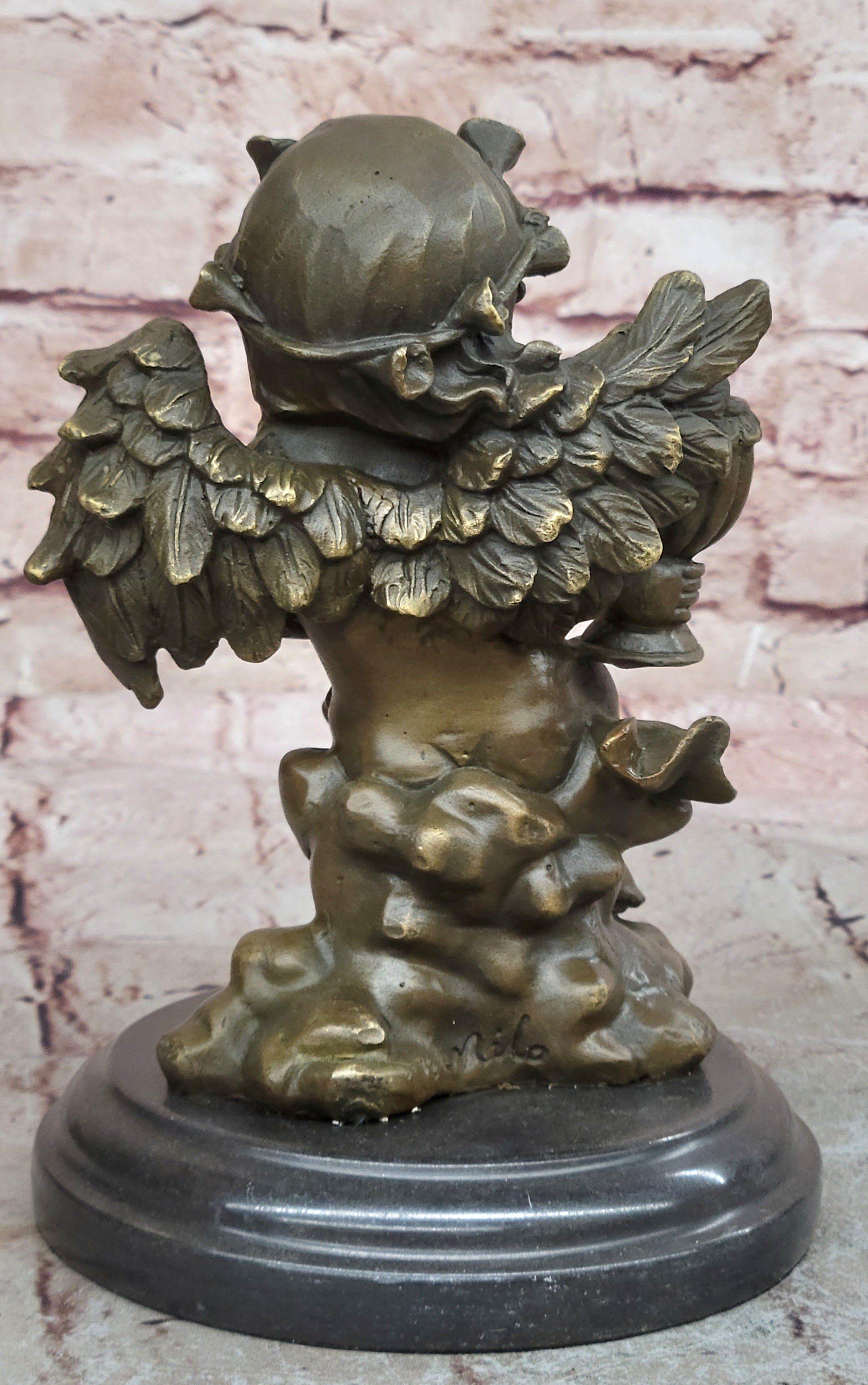 Signed Moreau French Artist Baby Angel Bookend Book end Bronze Sculpture