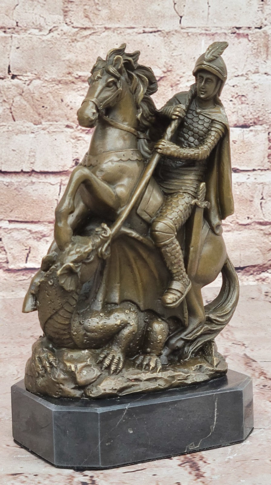 Handcrafted bronze sculpture SALE Catho Saint Military Slayer Dragon George St