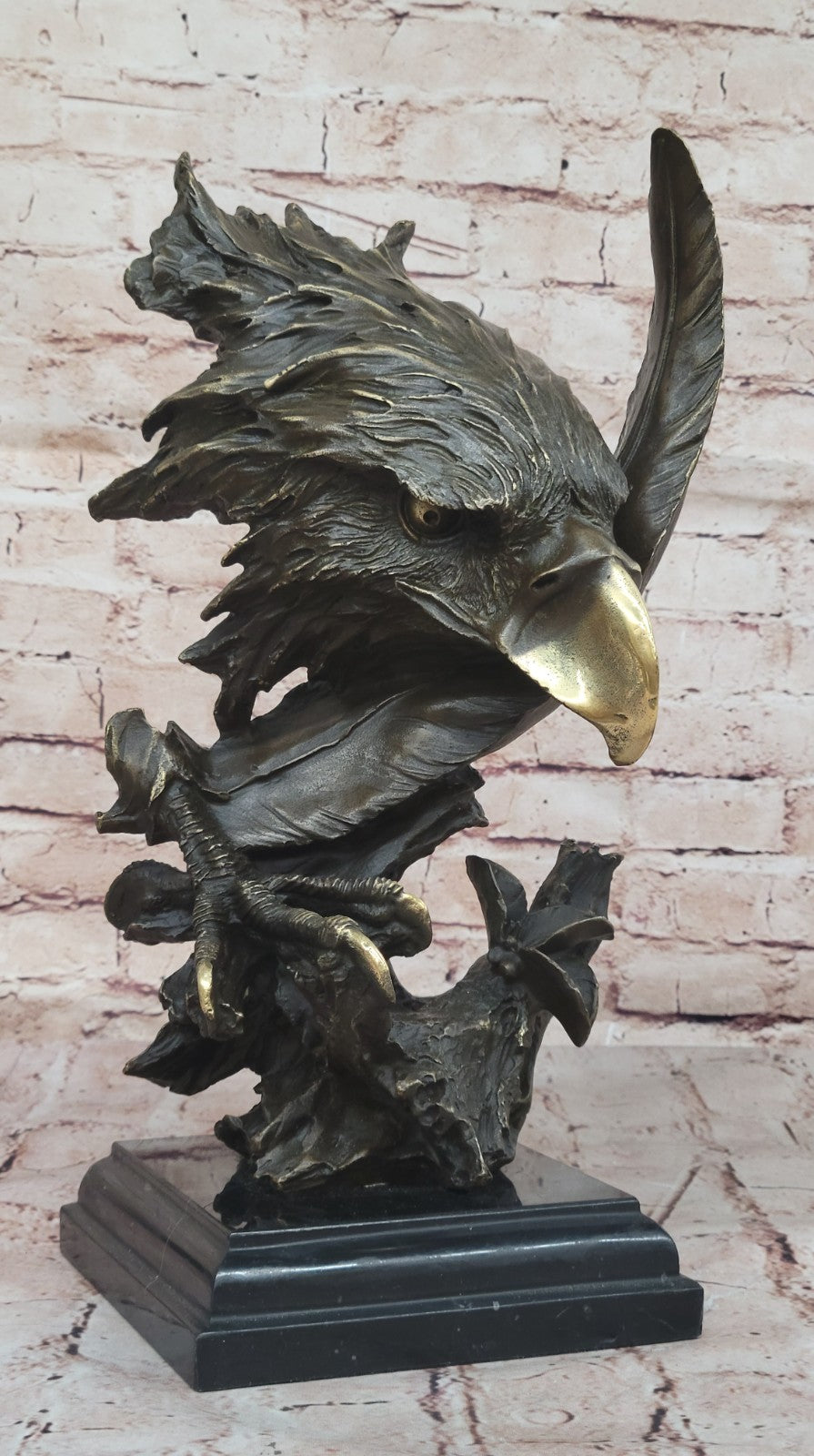 Detailed Rare Eagle Marble Sculpture Bust Bronze Head Collectible Art Deco Sale