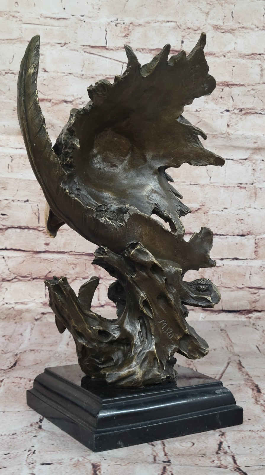 Detailed Rare Eagle Marble Sculpture Bust Bronze Head Collectible Art Deco Sale