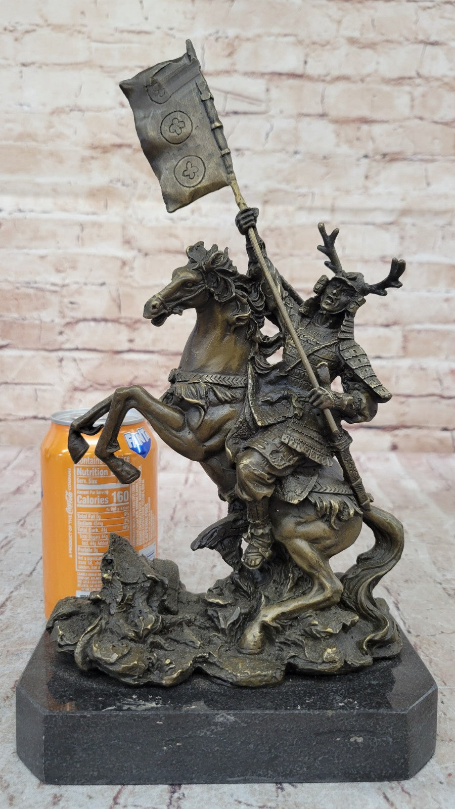 Hot Cast Viking Warrior on Horse with a Flag Bronze Sculpture Statue Figurine