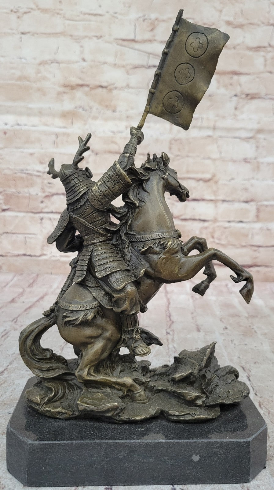 Hot Cast Viking Warrior on Horse with a Flag Bronze Sculpture Statue Figurine