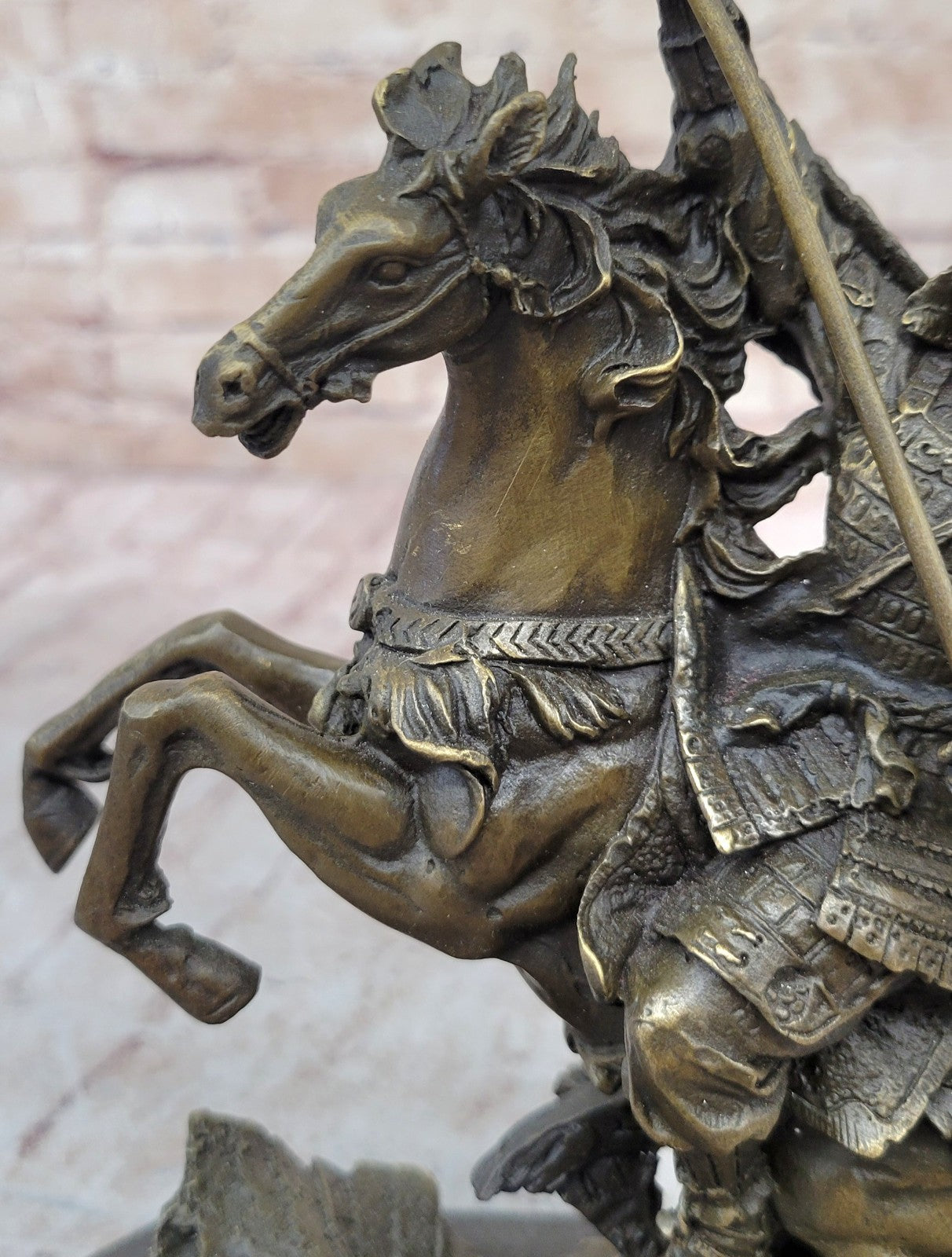 Hot Cast Viking Warrior on Horse with a Flag Bronze Sculpture Statue Figurine