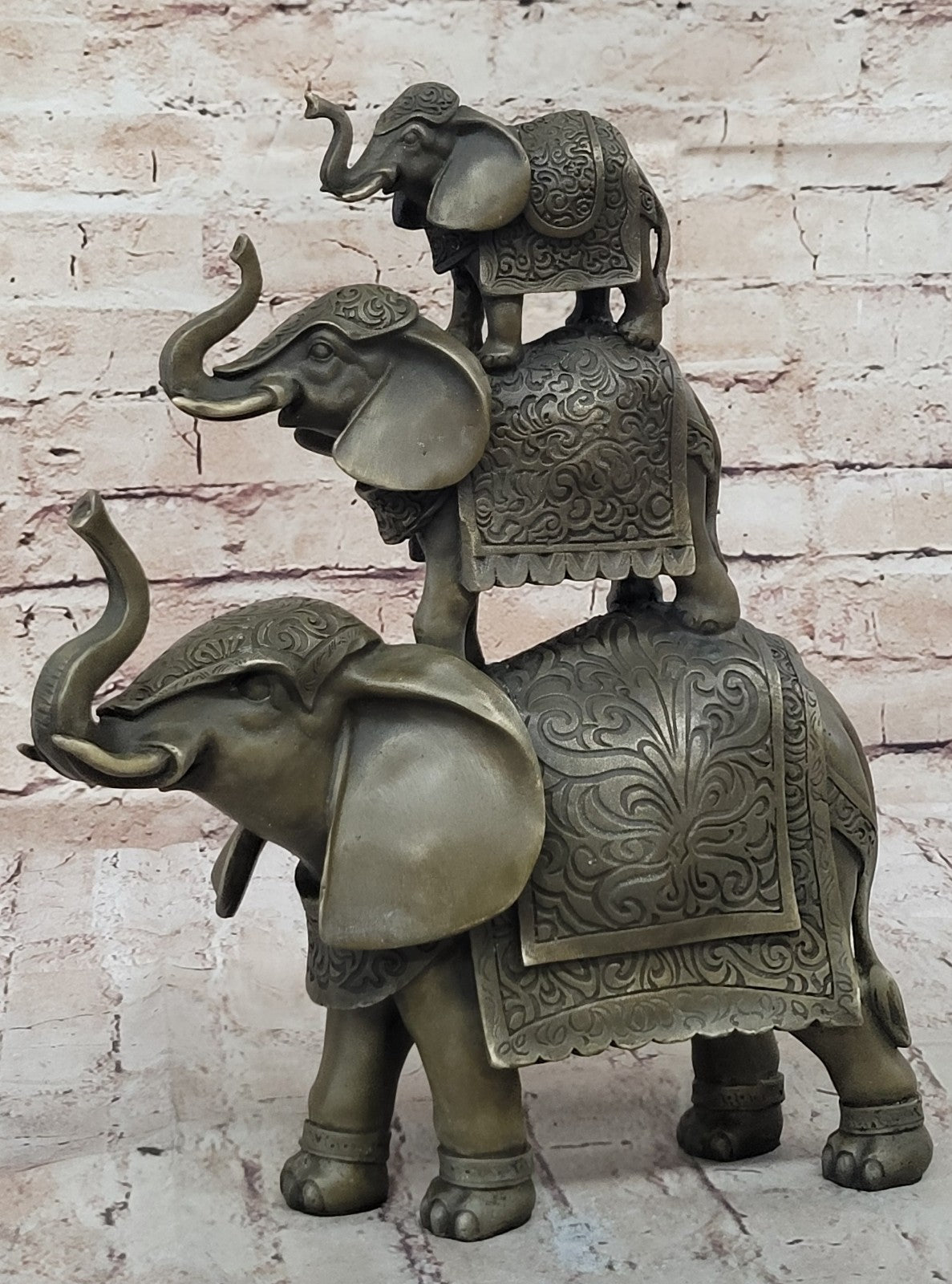 Handmade Bronze Statue Book Bookend Sculpture Elephant Elephants Figure Art