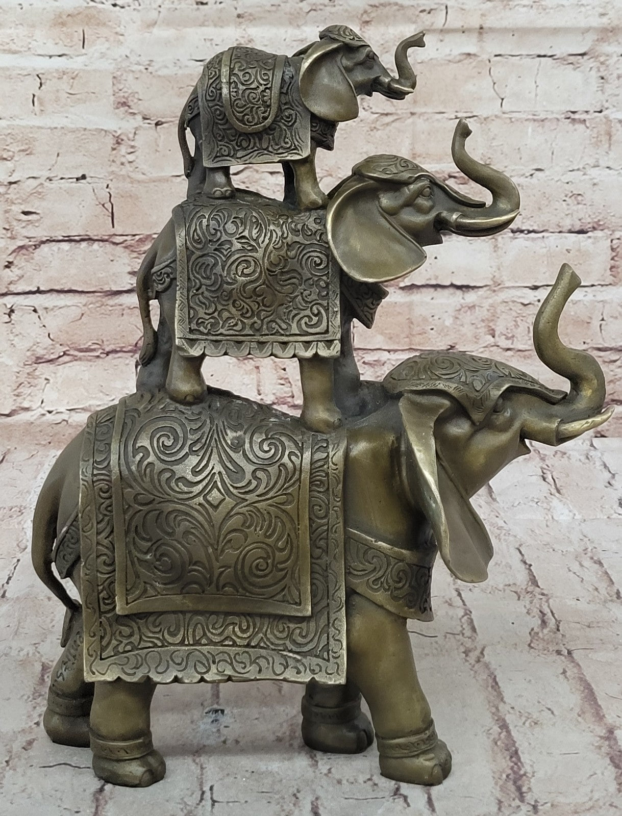 Handmade Bronze Statue Book Bookend Sculpture Elephant Elephants Figure Art
