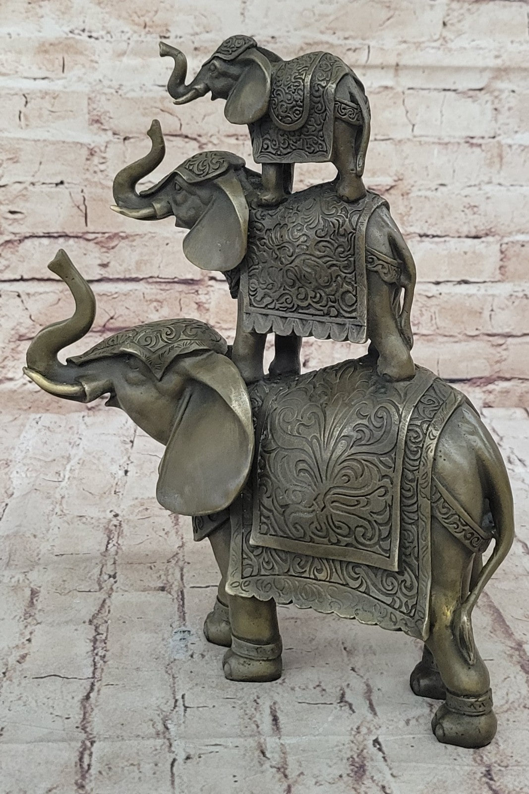 Handmade Bronze Statue Book Bookend Sculpture Elephant Elephants Figure Art