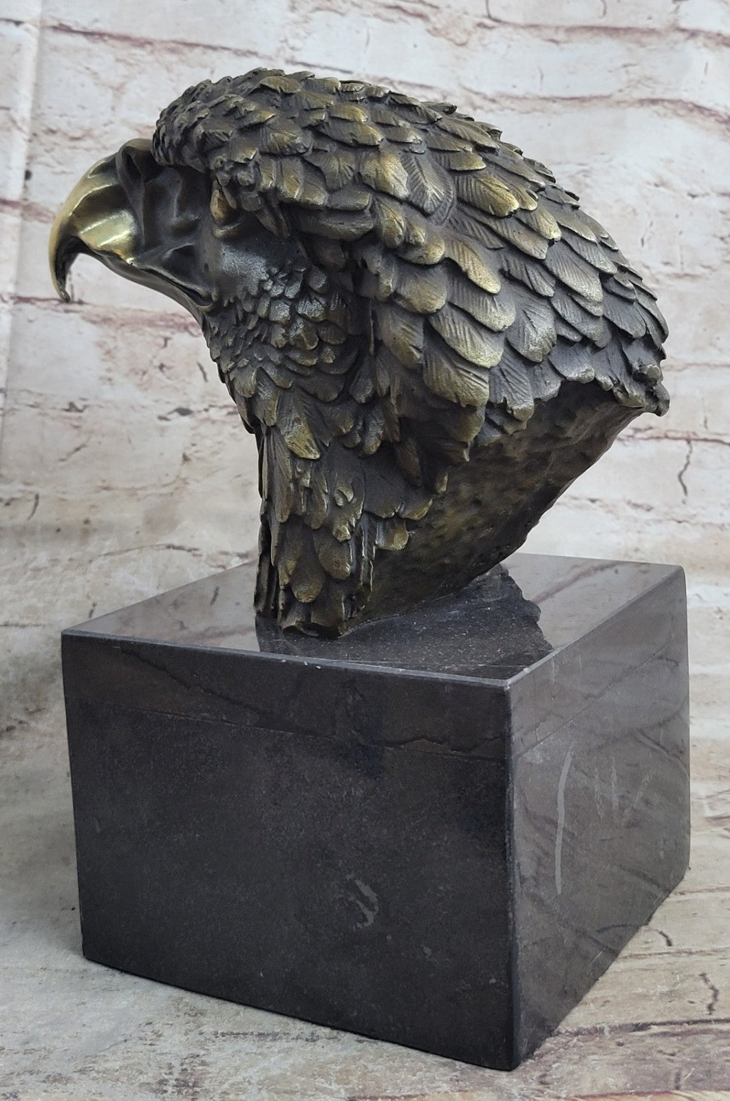 Art Deco Bald American Eagle Bust Bronze Sculpture on Marble Base Figurine Deco