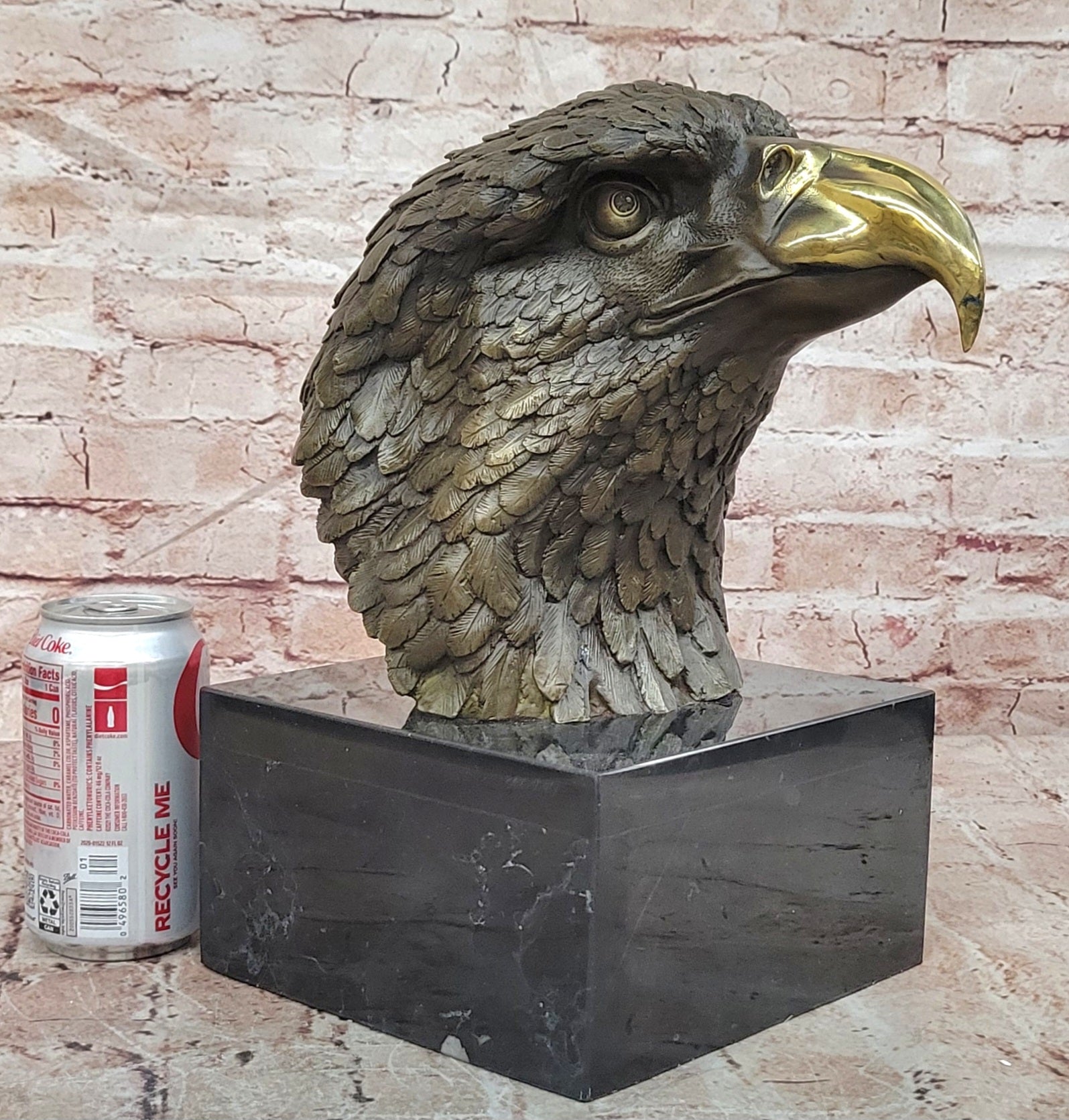 Detailed Rare Eagle Marble Sculpture Bust Bronze Head Collectible Art Deco Sale