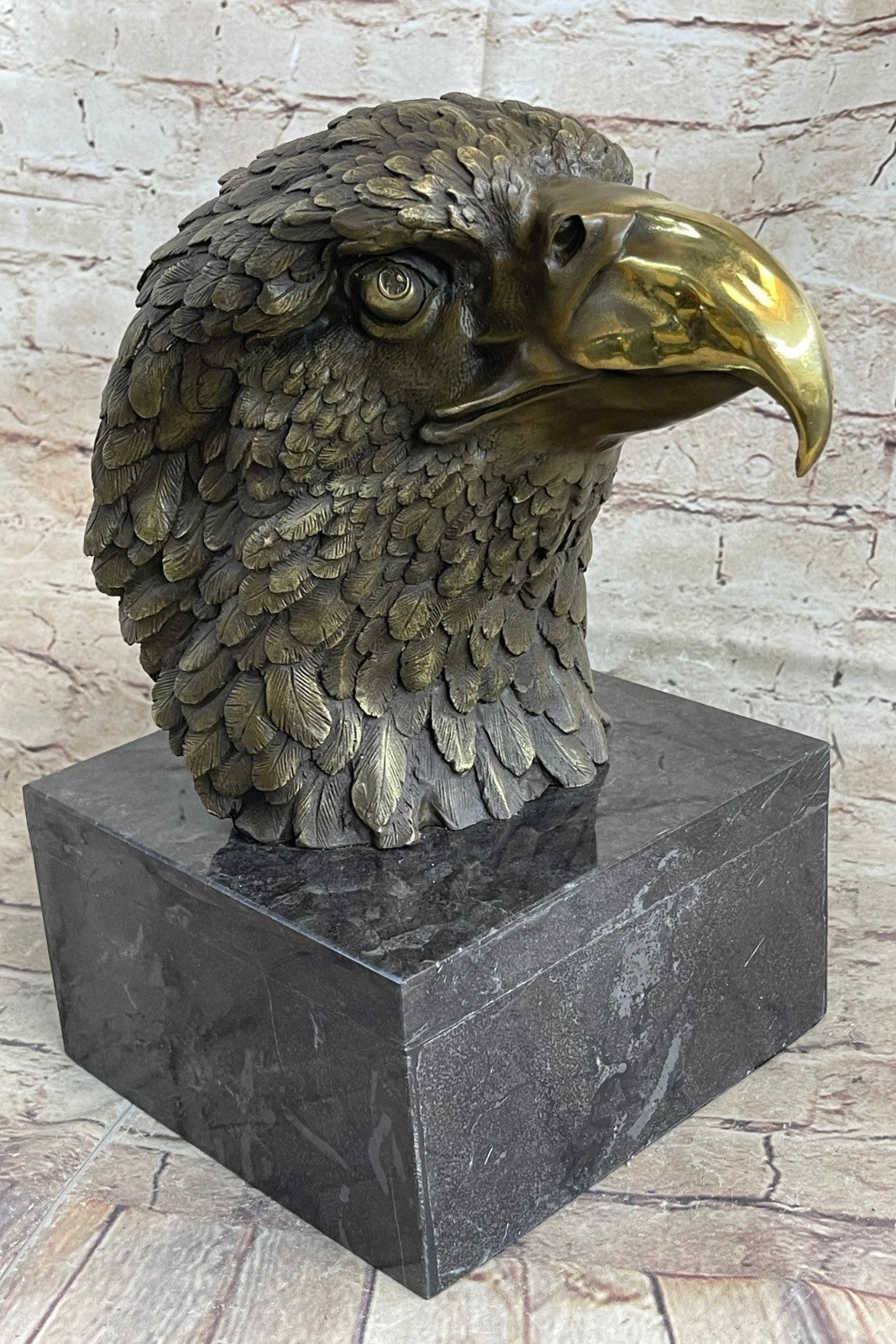 Detailed Rare Eagle Marble Sculpture Bust Bronze Head Collectible Art Deco Sale