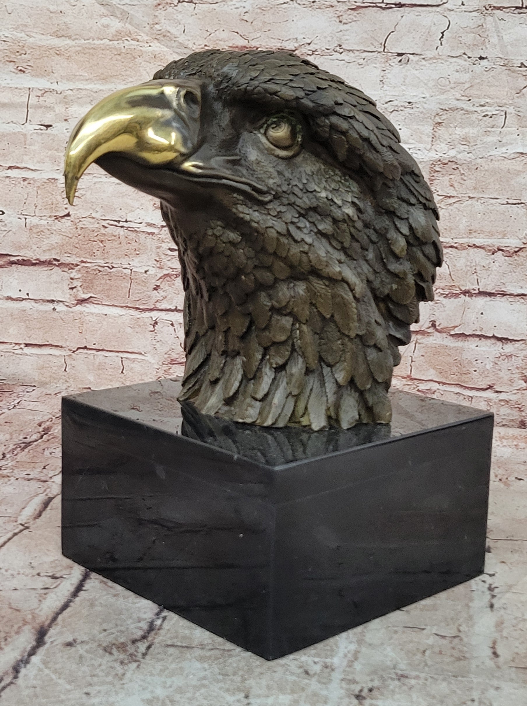 Detailed Rare Eagle Marble Sculpture Bust Bronze Head Collectible Art Deco Sale