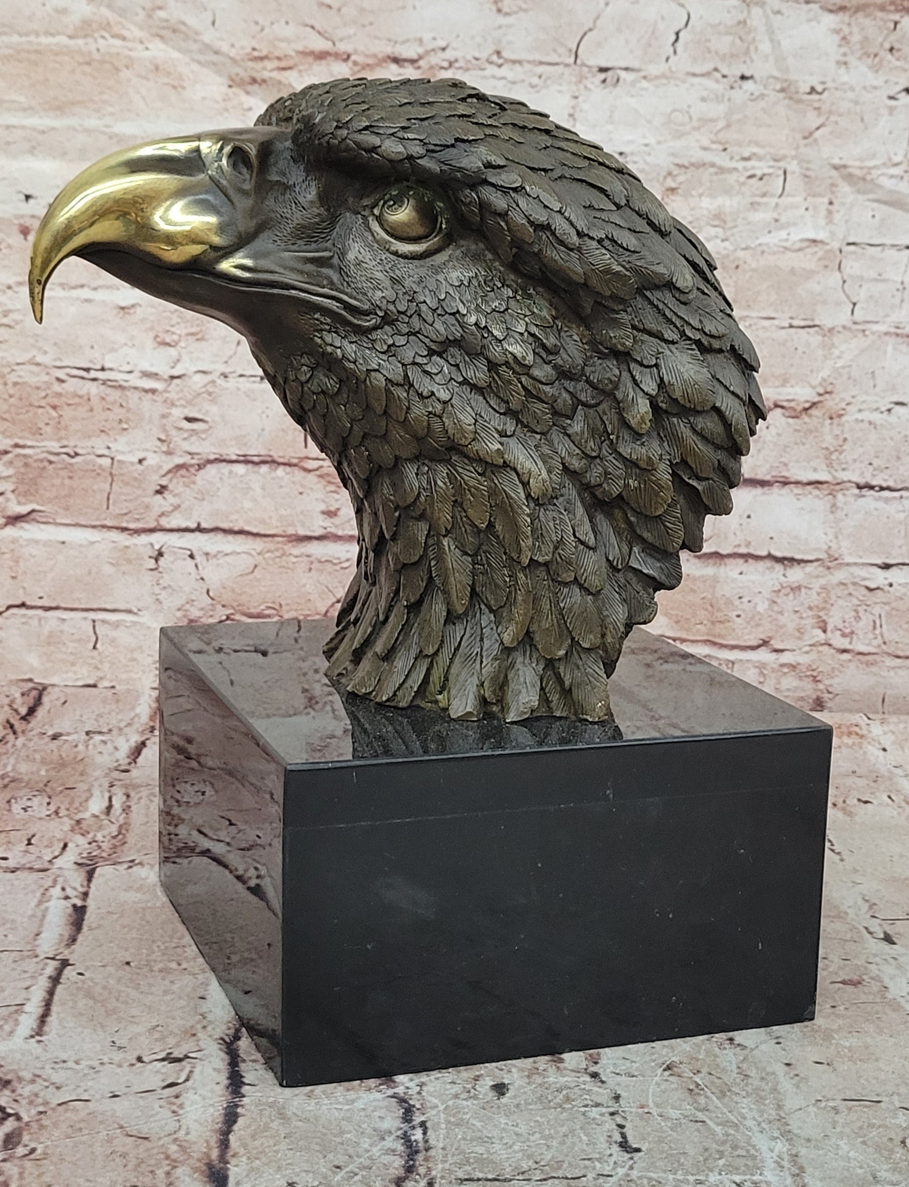 Detailed Rare Eagle Marble Sculpture Bust Bronze Head Collectible Art Deco Sale
