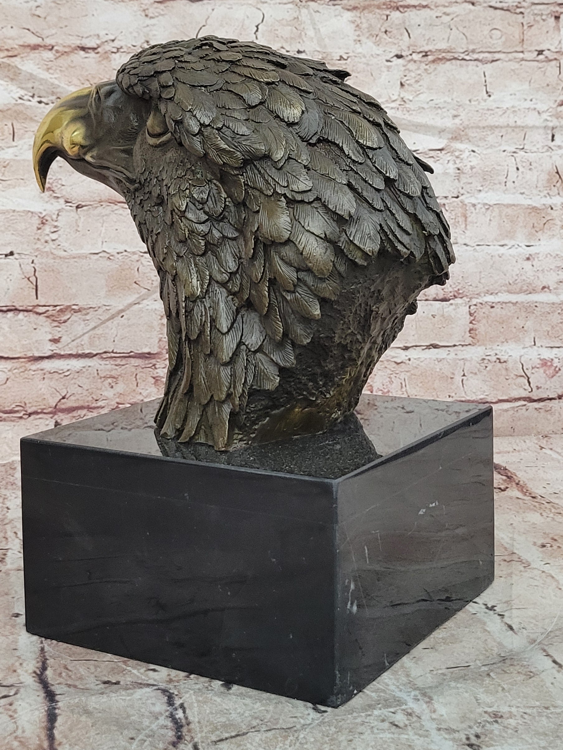 Detailed Rare Eagle Marble Sculpture Bust Bronze Head Collectible Art Deco Sale