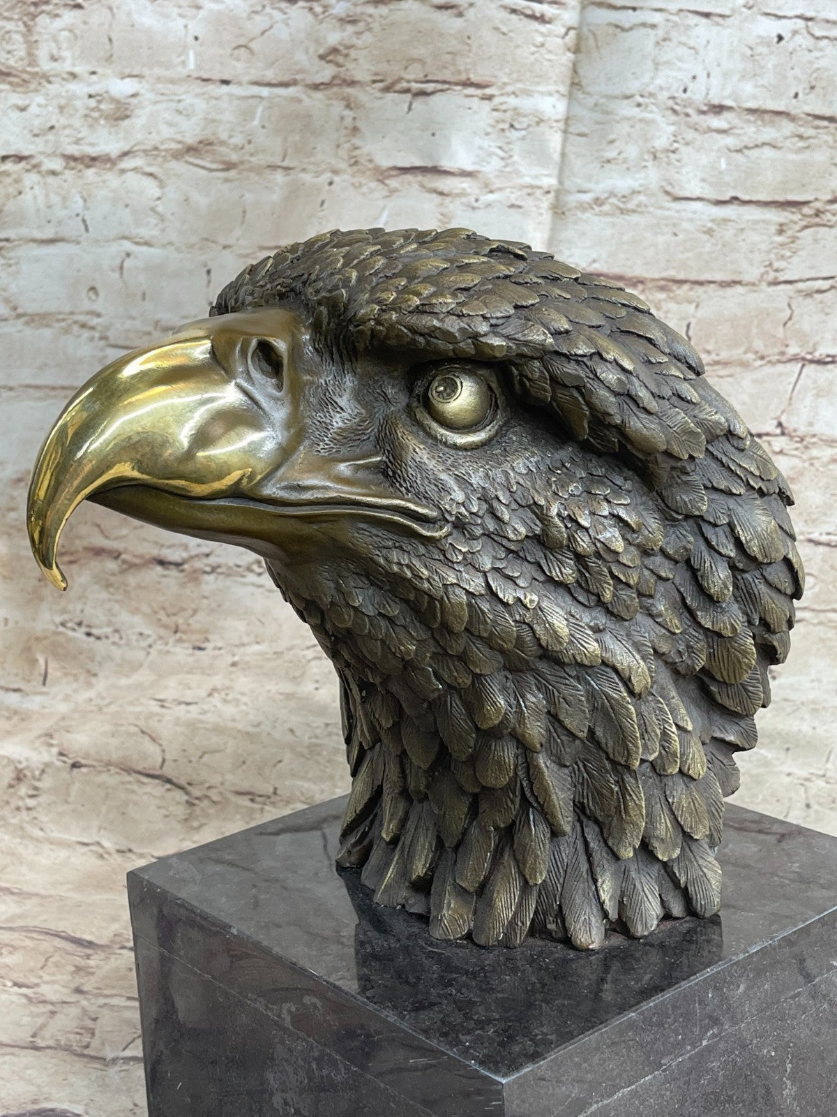 Detailed Rare Eagle Marble Sculpture Bust Bronze Head Collectible Art Deco Sale