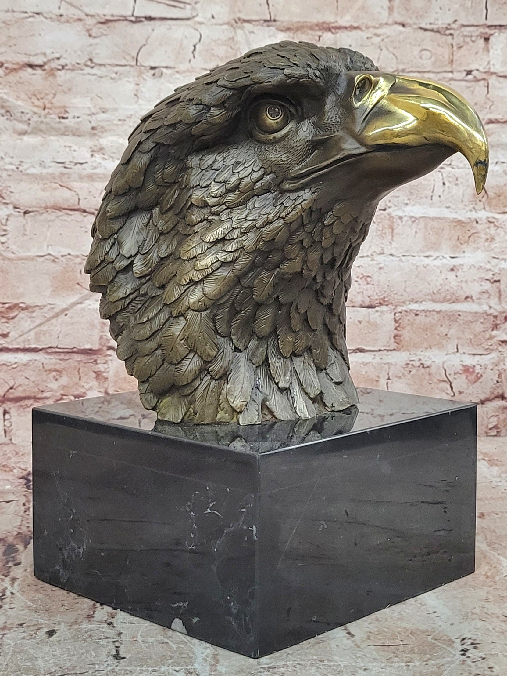 Detailed Rare Eagle Marble Sculpture Bust Bronze Head Collectible Art Deco Sale