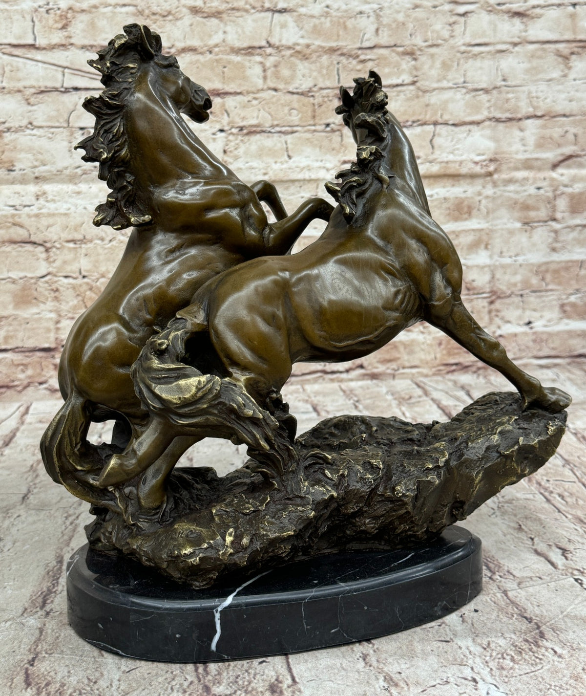35.5 CM Western Art Deco 100% Solid Bronze Fine Horse Equine Steed Ornament Sculpture