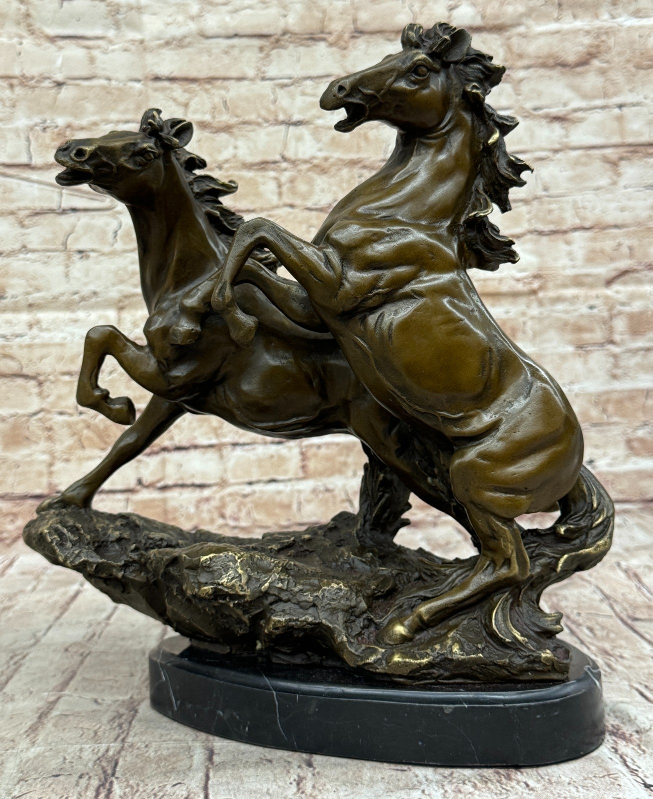 35.5 CM Western Art Deco 100% Solid Bronze Fine Horse Equine Steed Ornament Sculpture