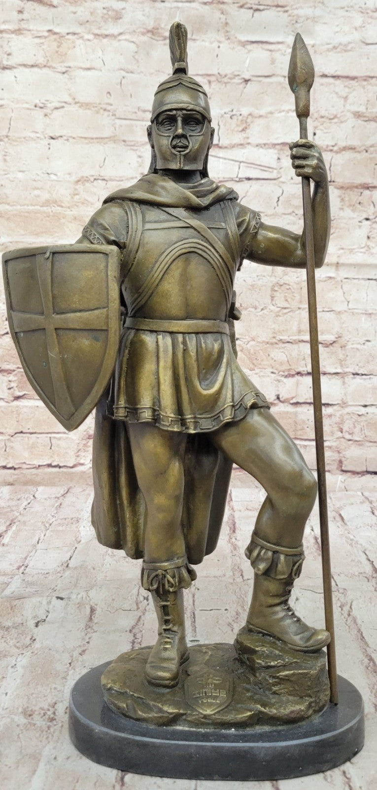 SIGNED BRONZE STATUE ROMAN GOD OF WAR WARRIOR MILITARY SCULPTURE ON MARBLE SALE