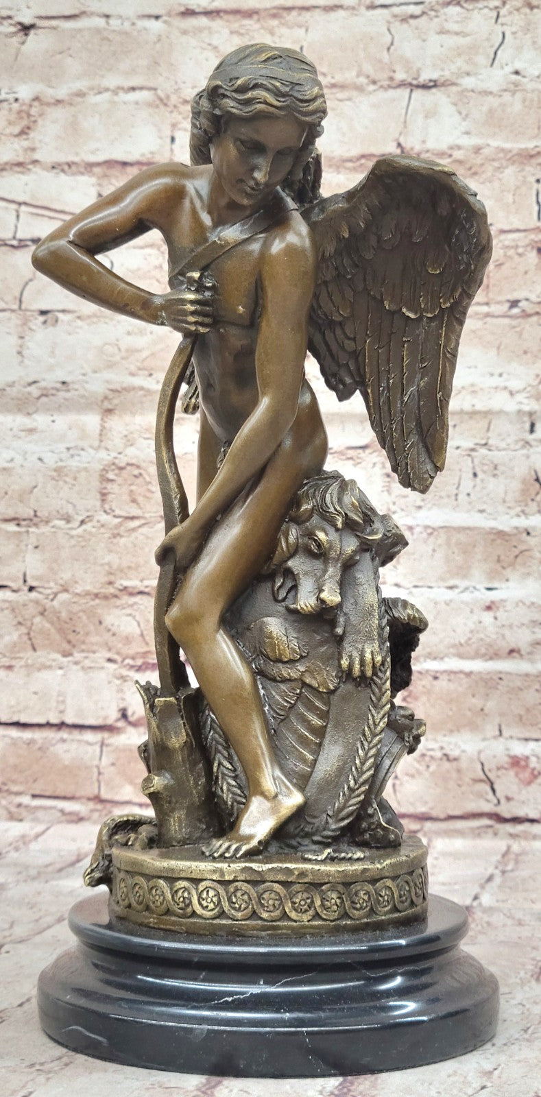 Cupid Romantic Lovers Bronze Wedding Anniversary Bronze Signed Sculpture Statue
