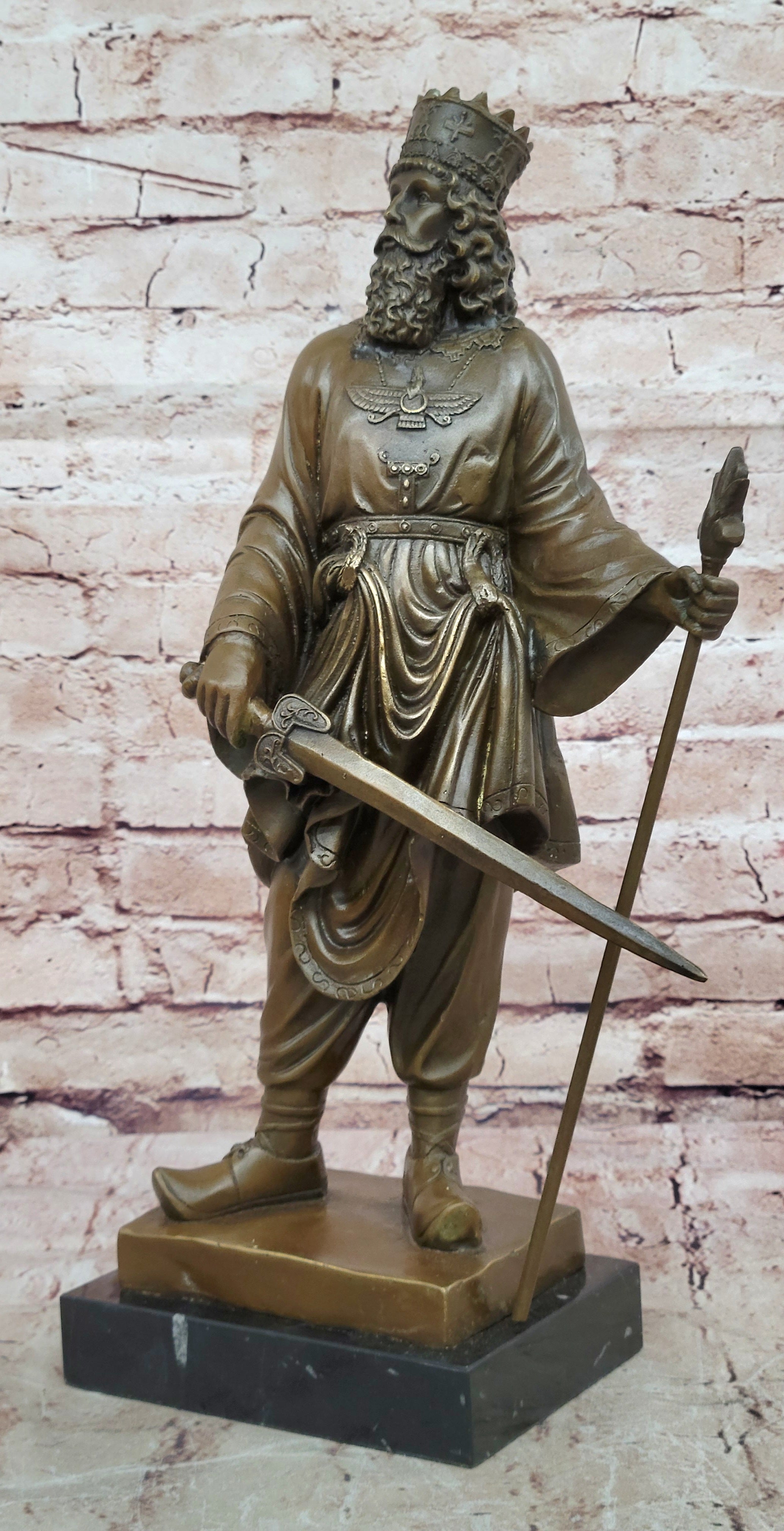 Ancient Persian King Darius & Cyrus the Great Bronze Sculpture – Historical Home & Office Decor